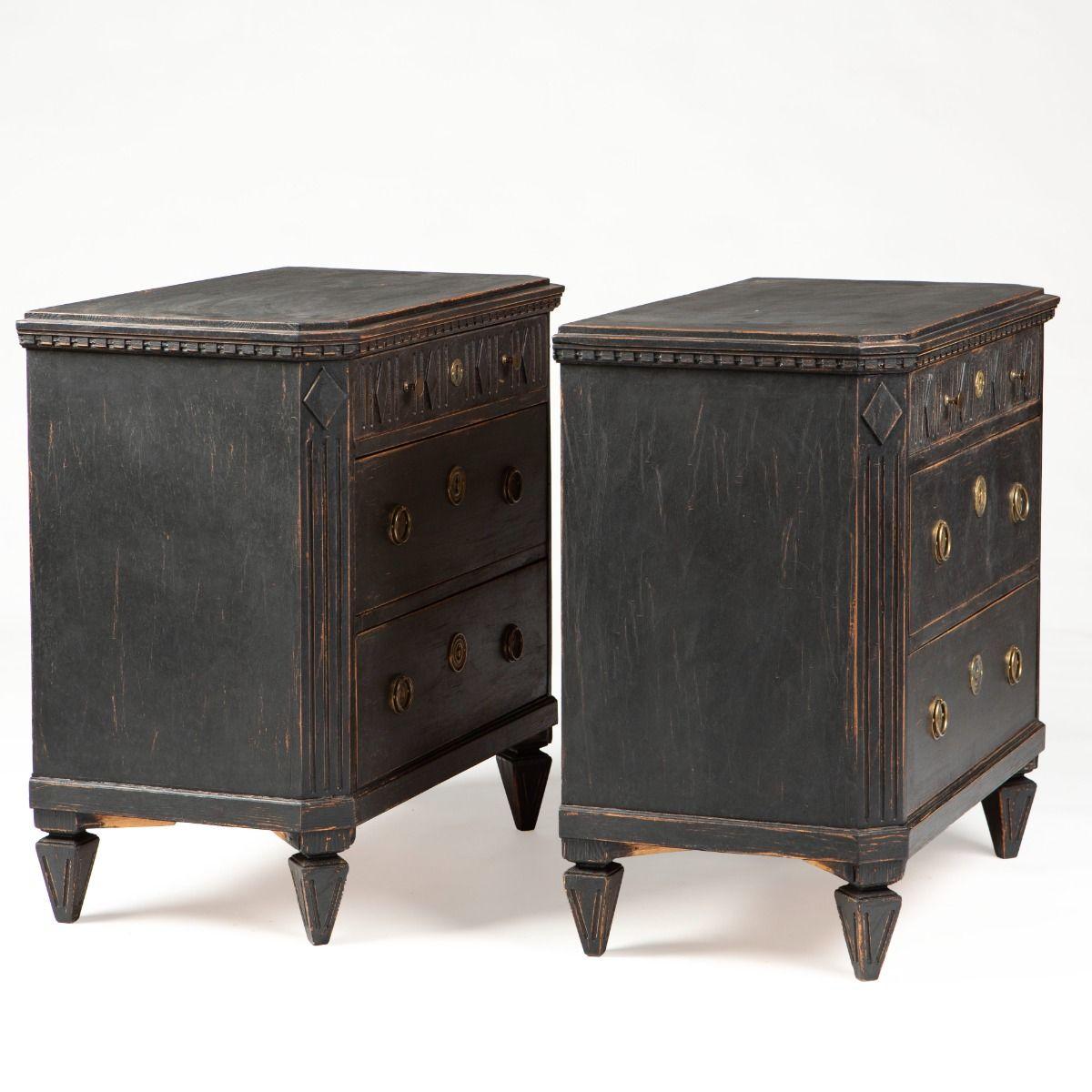 Swedish Pair of Gustavian Style Black Painted Commodes, Sweden For Sale