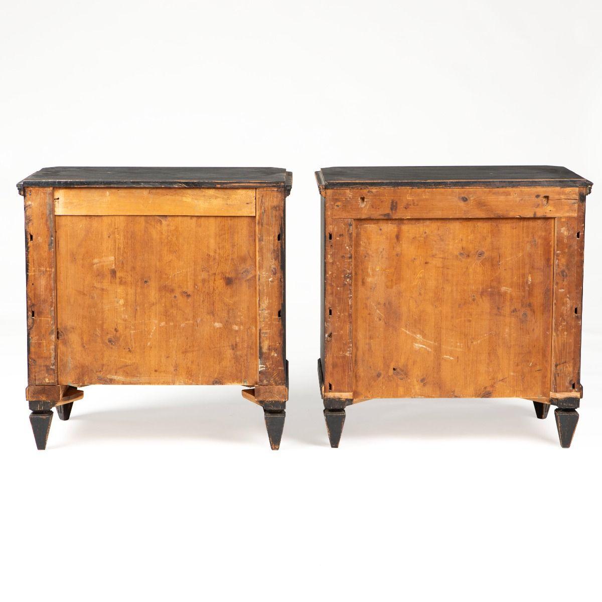 19th Century Pair of Gustavian Style Black Painted Commodes, Sweden For Sale