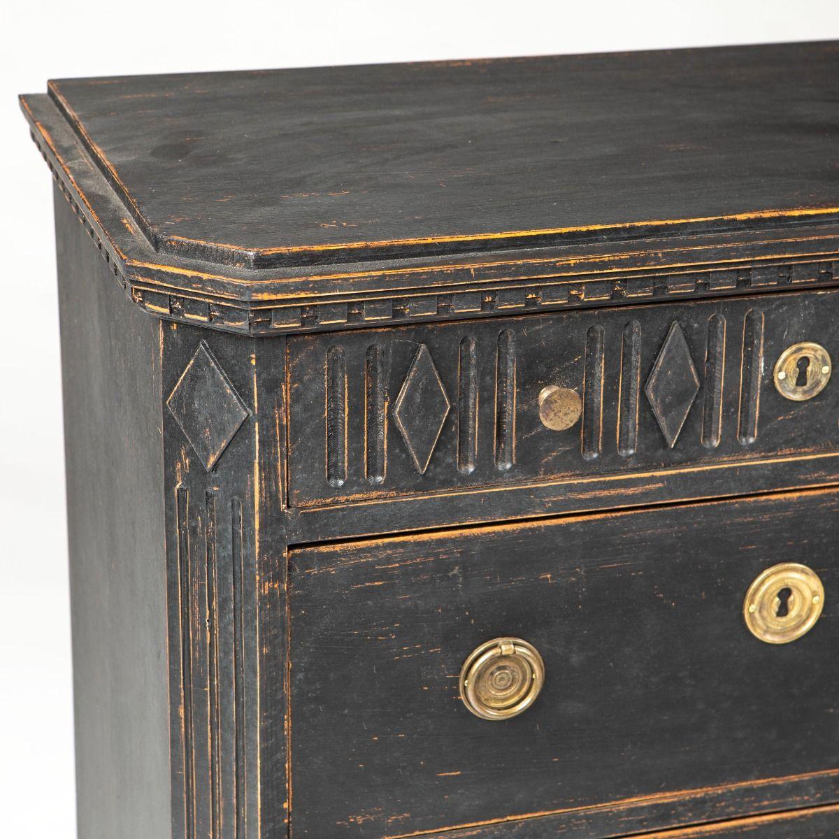 Pair of Gustavian Style Black Painted Commodes, Sweden For Sale 1