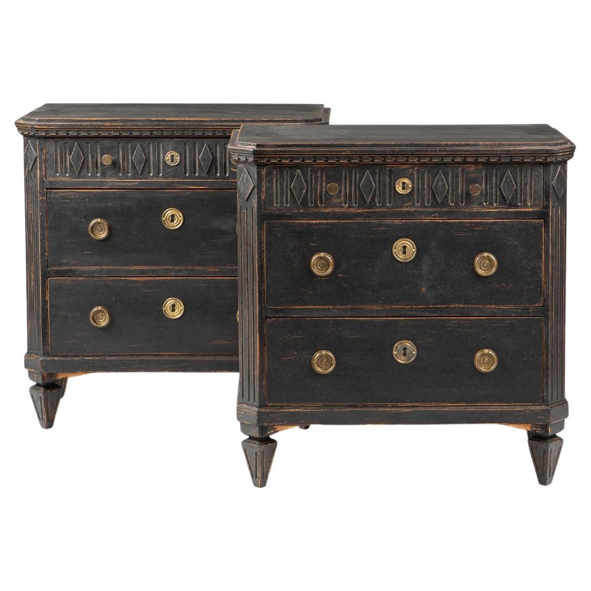 Pair of Gustavian Style Black Painted Commodes, Sweden For Sale