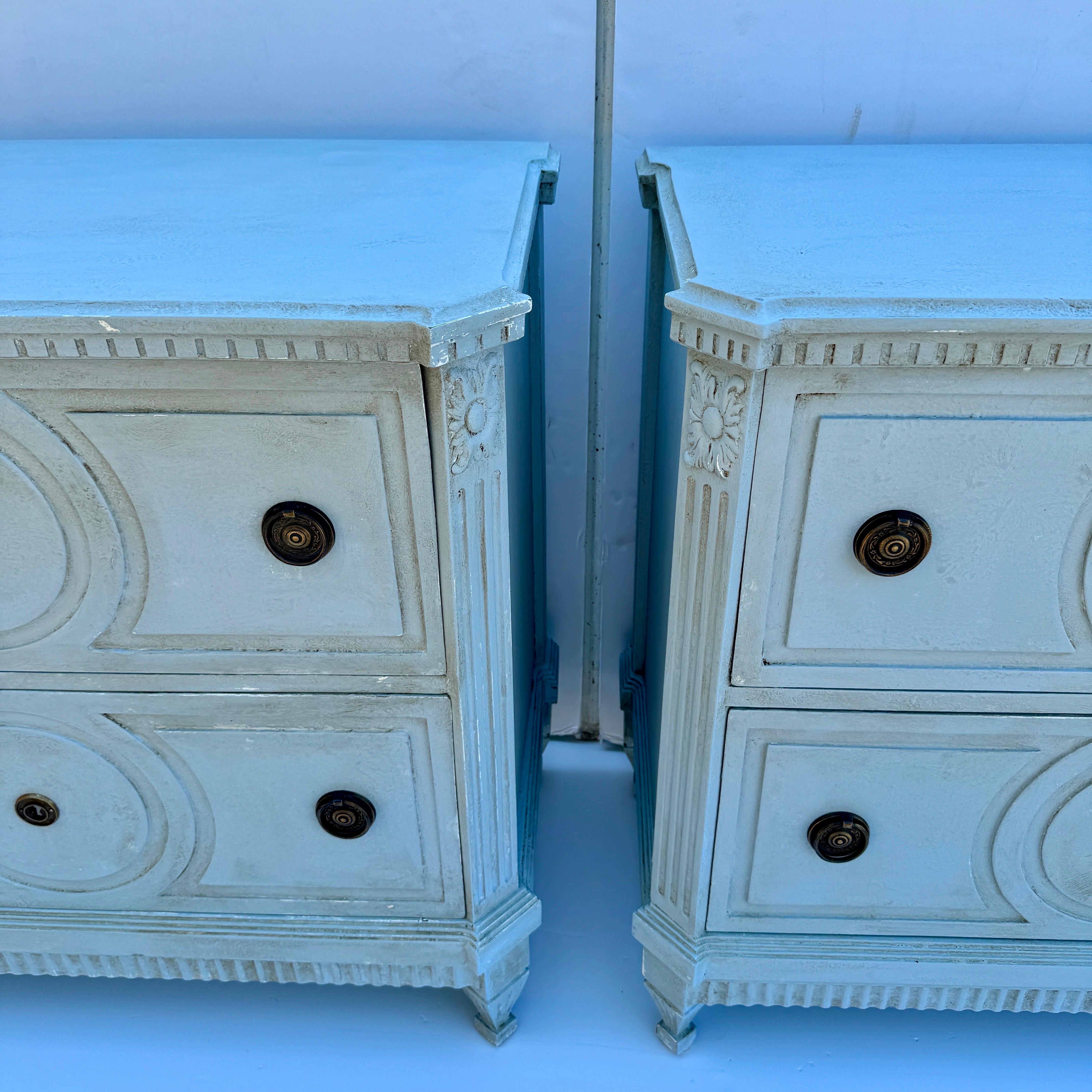 Pair of Gustavian Style Blue Painted Chest of Drawers Commodes For Sale 3