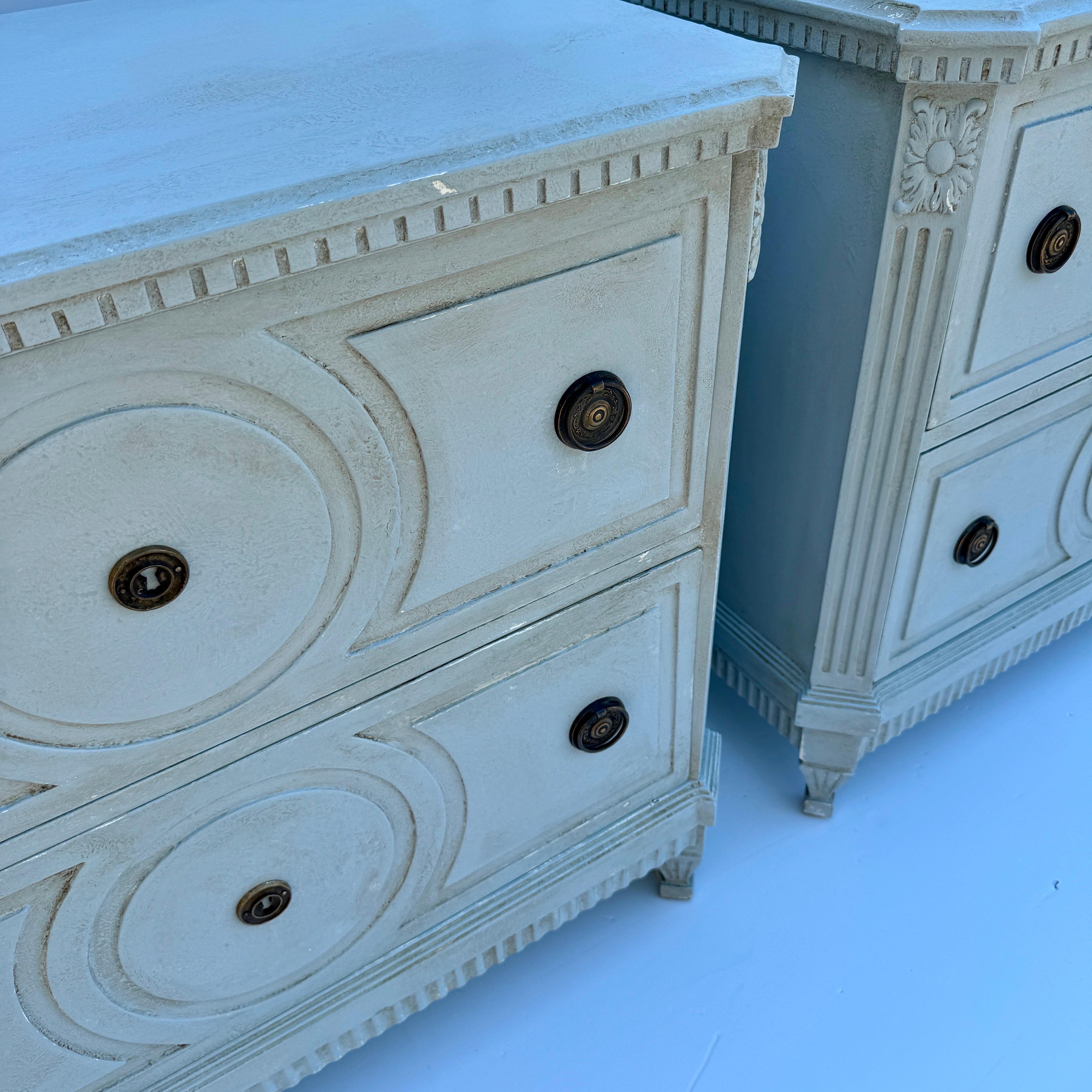 Pair of Gustavian Style Blue Painted Chest of Drawers Commodes For Sale 4