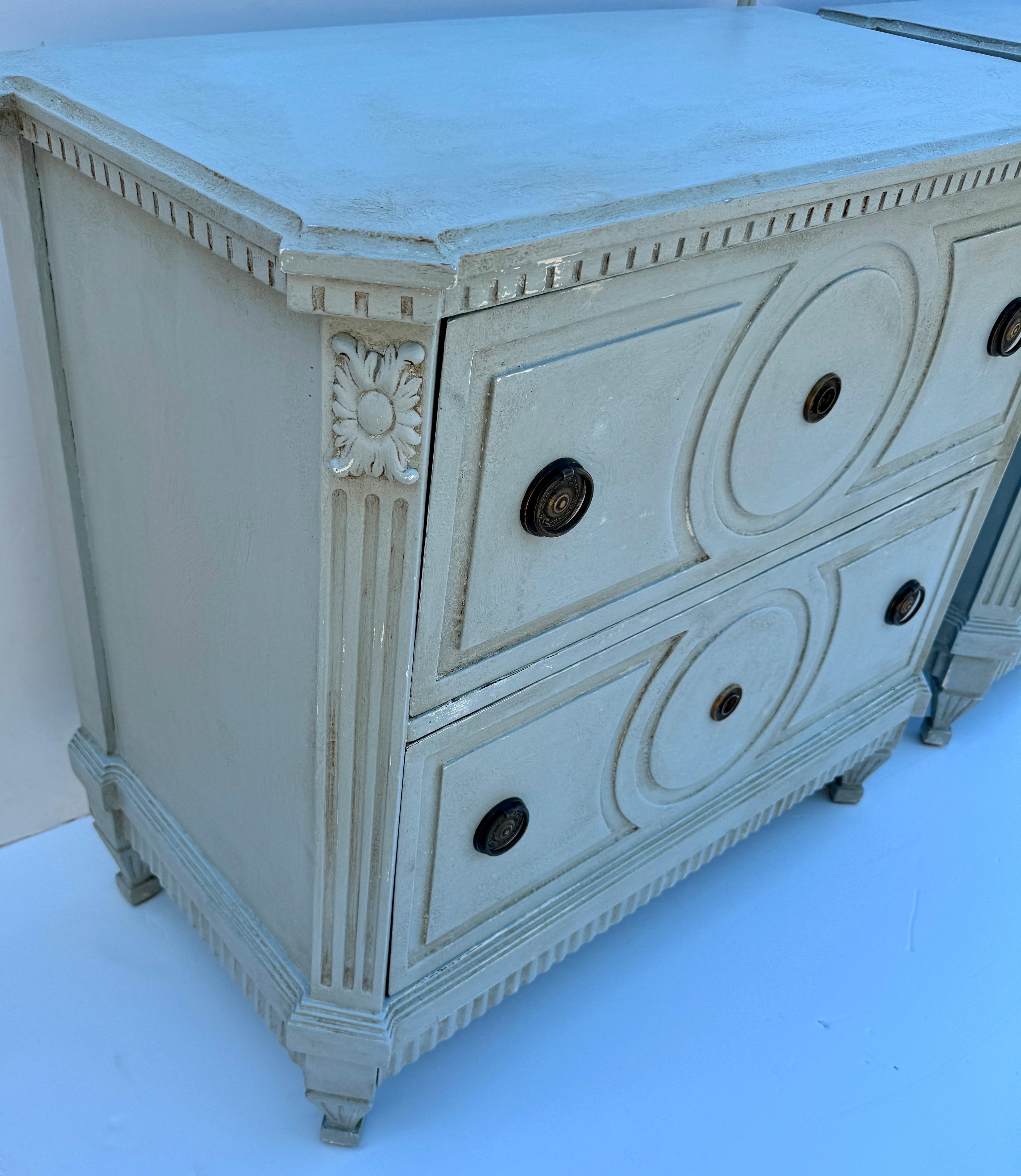Pair of Gustavian Style Blue Painted Chest of Drawers Commodes For Sale 5