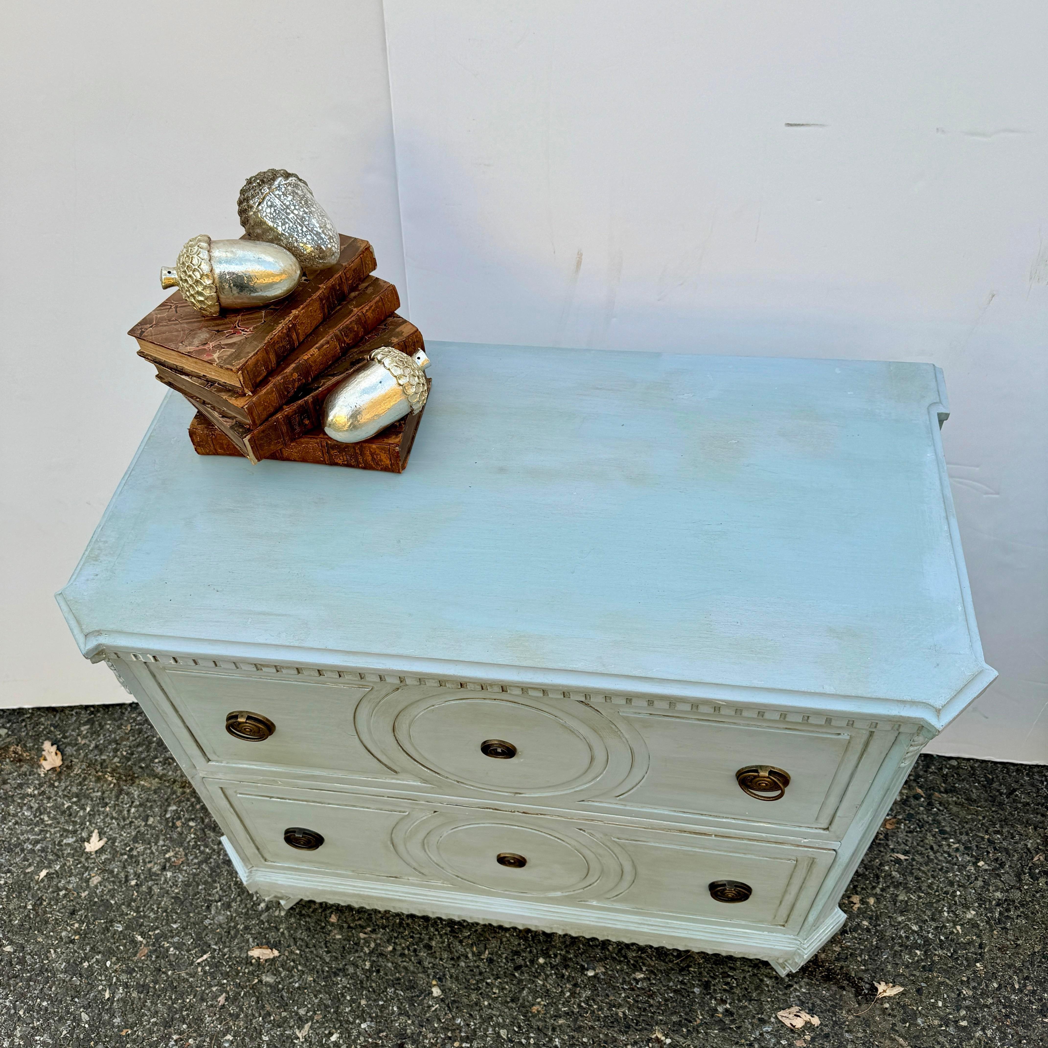 Pair of Gustavian Style Blue Painted Chest of Drawers Commodes For Sale 5