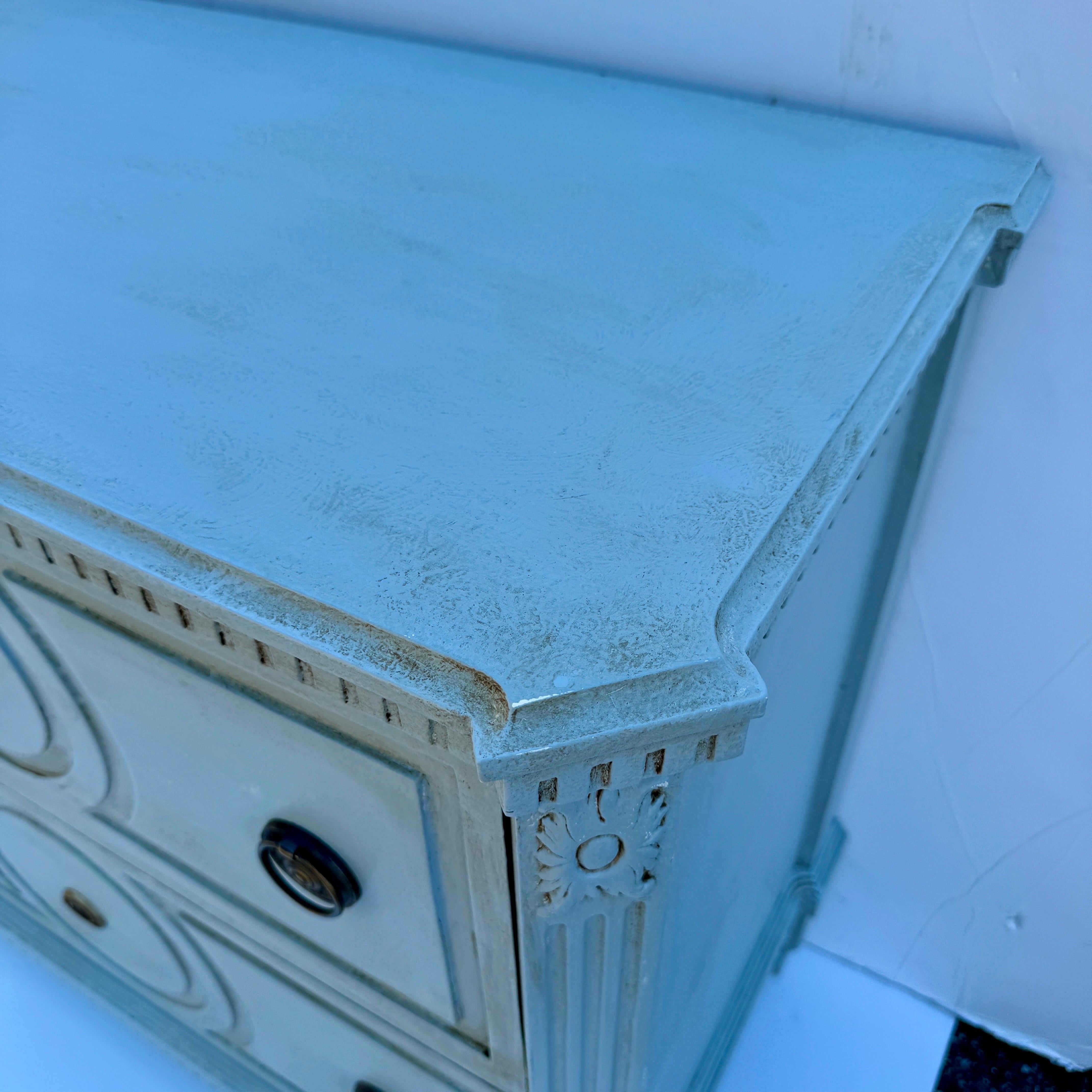 Pair of Gustavian Style Blue Painted Chest of Drawers Commodes In Good Condition For Sale In Haddonfield, NJ