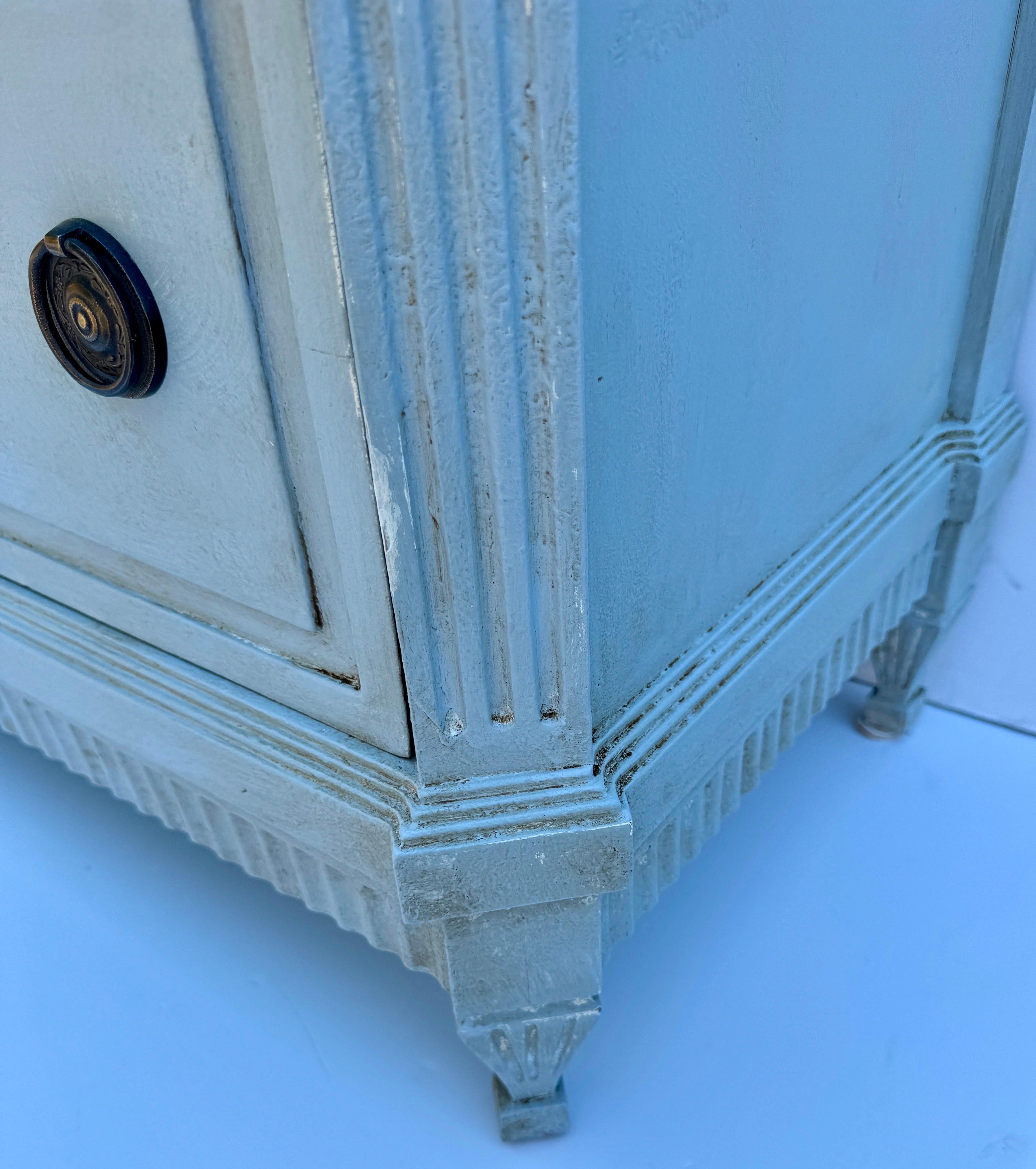 Contemporary Pair of Gustavian Style Blue Painted Chest of Drawers Commodes For Sale