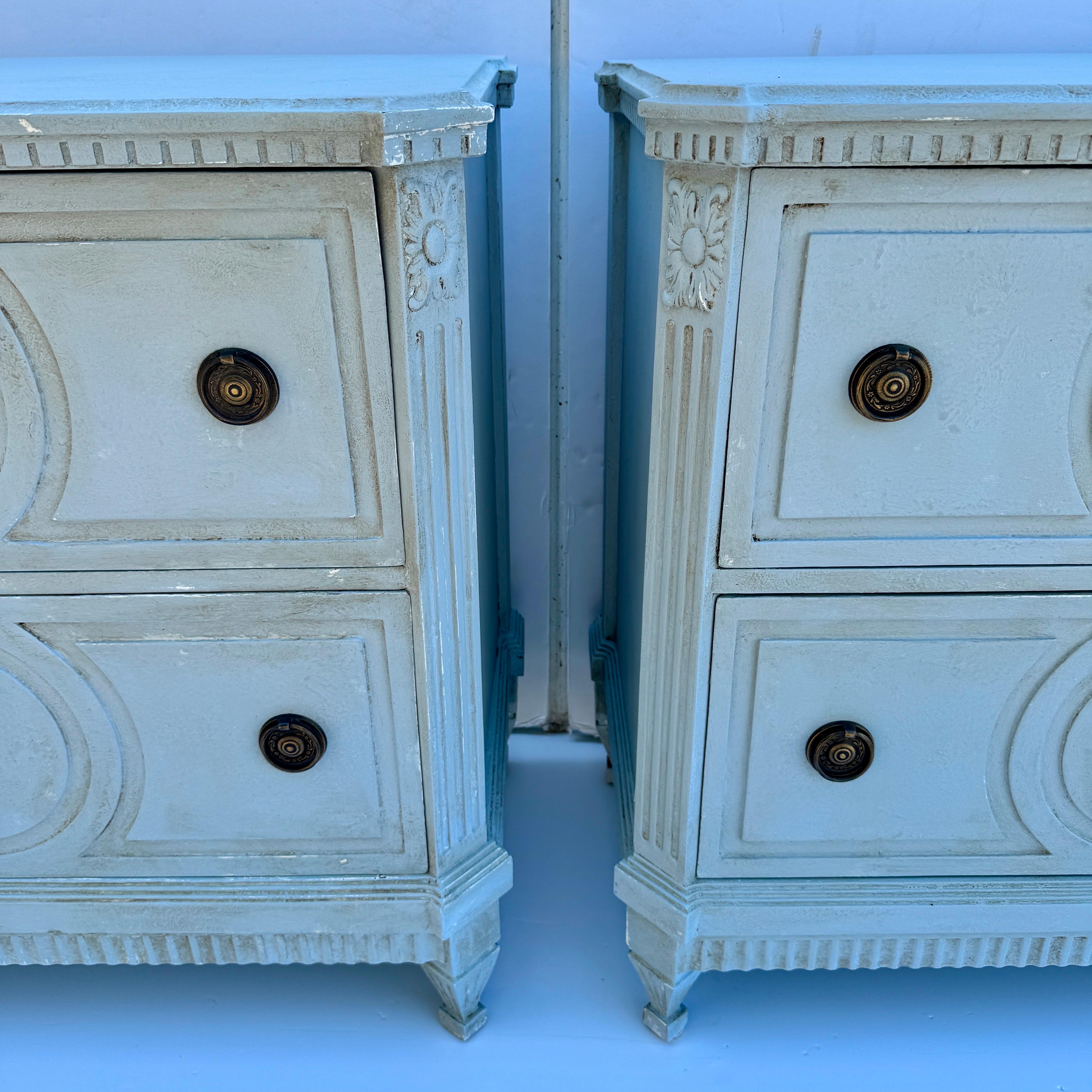 Pair of Gustavian Style Blue Painted Chest of Drawers Commodes For Sale 1