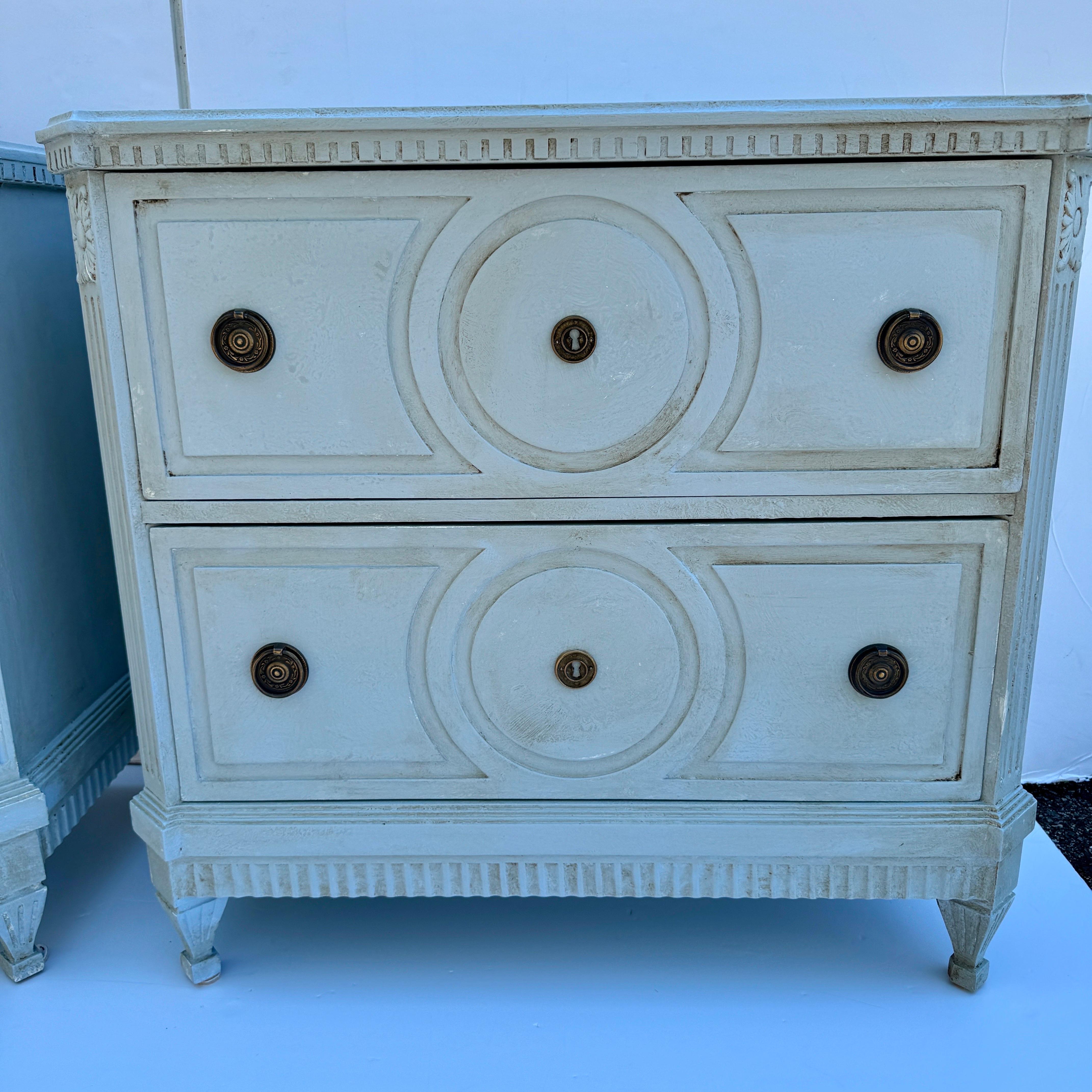 Pair of Gustavian Style Blue Painted Chest of Drawers Commodes For Sale 2