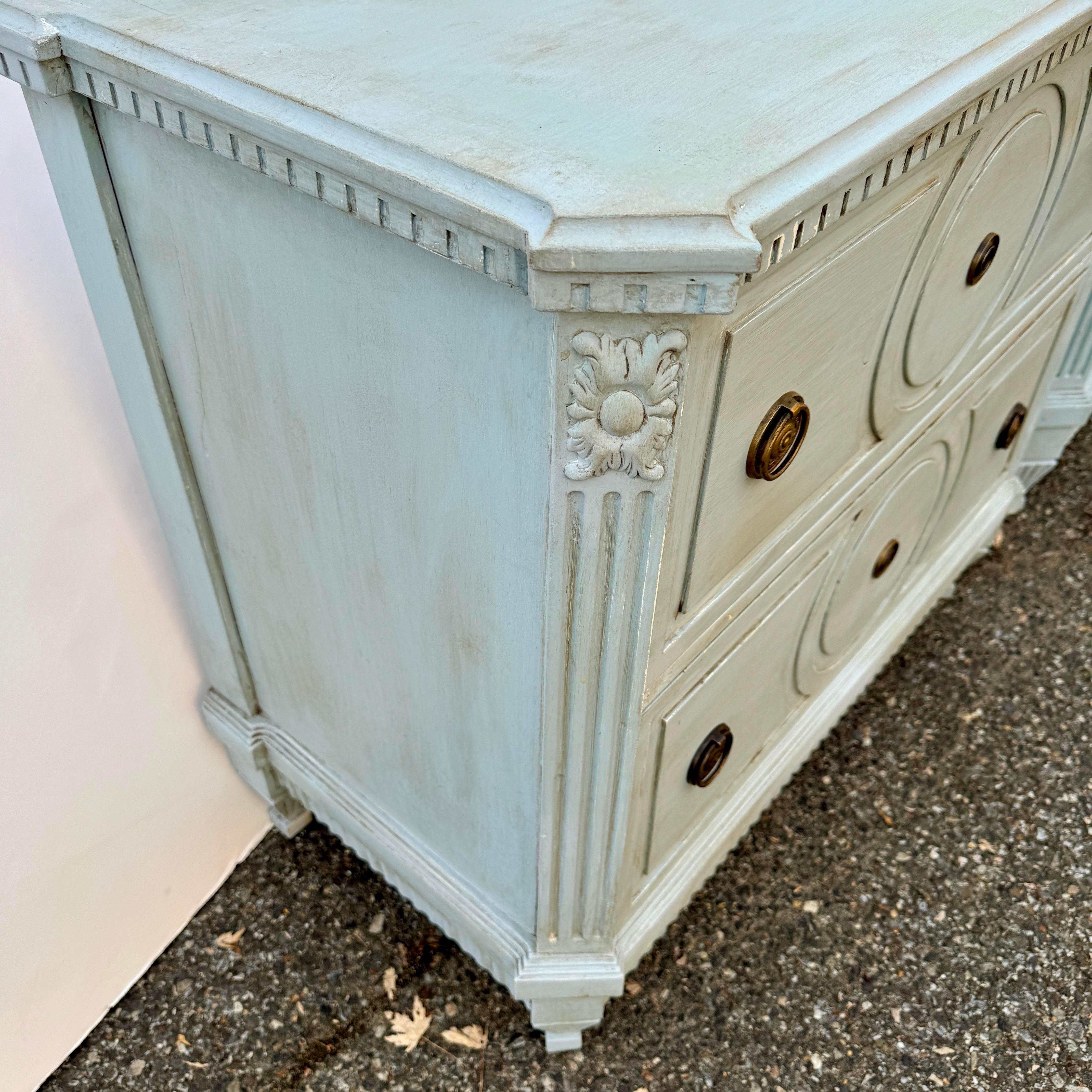 Pair of Gustavian Style Blue Painted Chest of Drawers Commodes For Sale 2