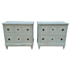 Antique Pair of Gustavian Style Blue Painted Chest of Drawers Commodes