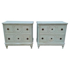 Pair of Gustavian Style Blue Painted Chest of Drawers Commodes