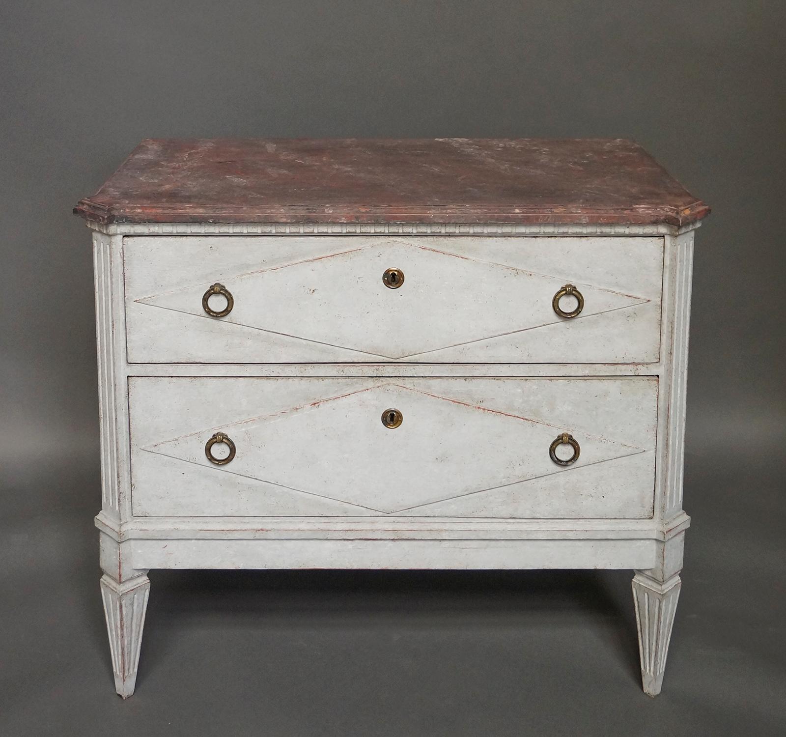 Hand-Painted Pair of Gustavian Style Commodes