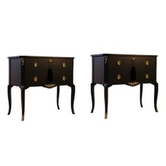 Pair of Gustavian Style Commodes in Black with Brass Details