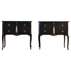 Pair of Gustavian Style Commodes in Black with Brass Details