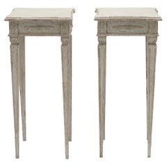 Antique Pair of Light Grey Painted Swedish Gustavian Style Side Lamp Tables