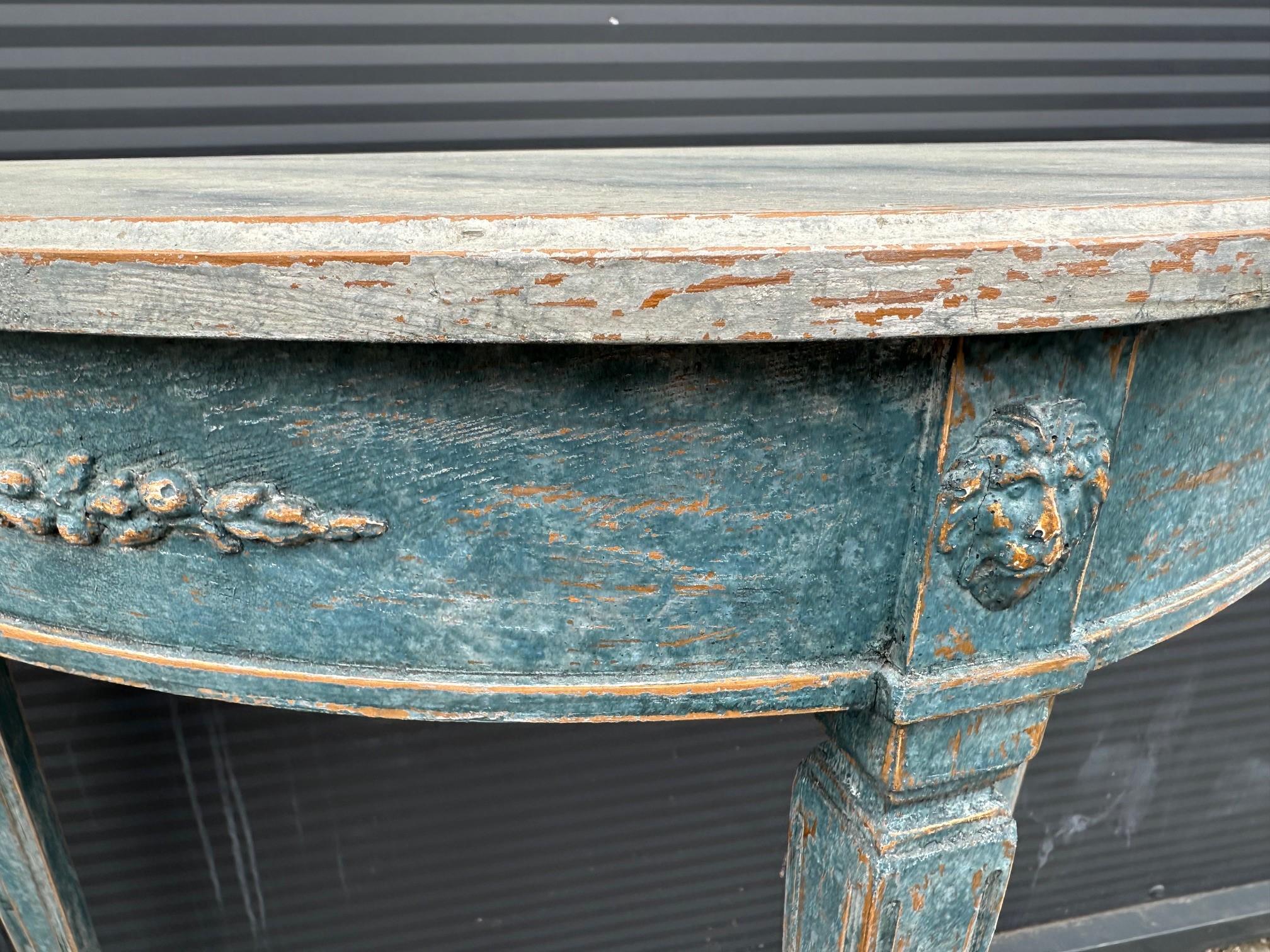 Painted Pair of Gustavian-Style Demilune Console Tables, Sweden Approx. 1900 For Sale