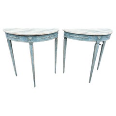 Vintage Pair of Gustavian-Style Demilune Console Tables, Sweden Approx. 1900