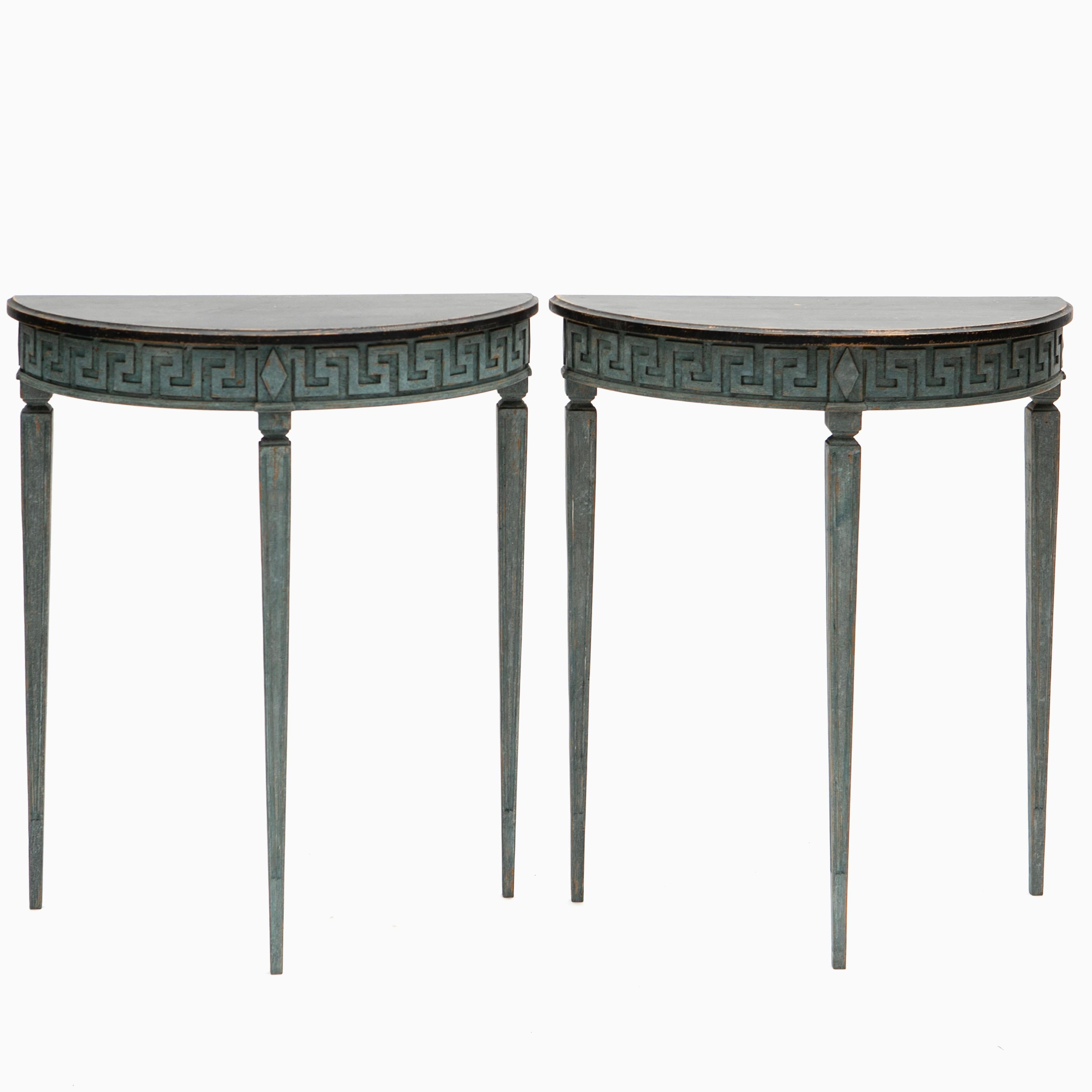 Pair of Gustavian-Style Demilune Console Tables, Sweden c. 1900 3