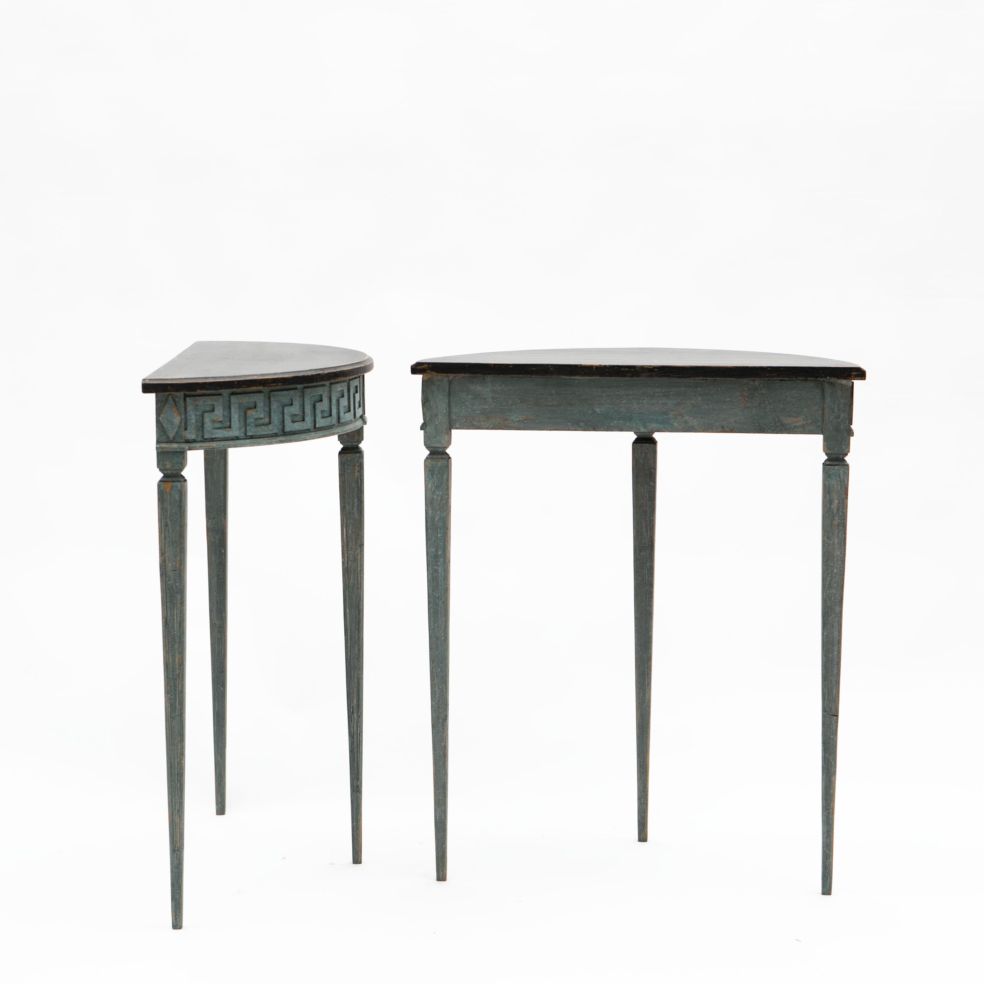Swedish Pair of Gustavian-Style Demilune Console Tables, Sweden c. 1900