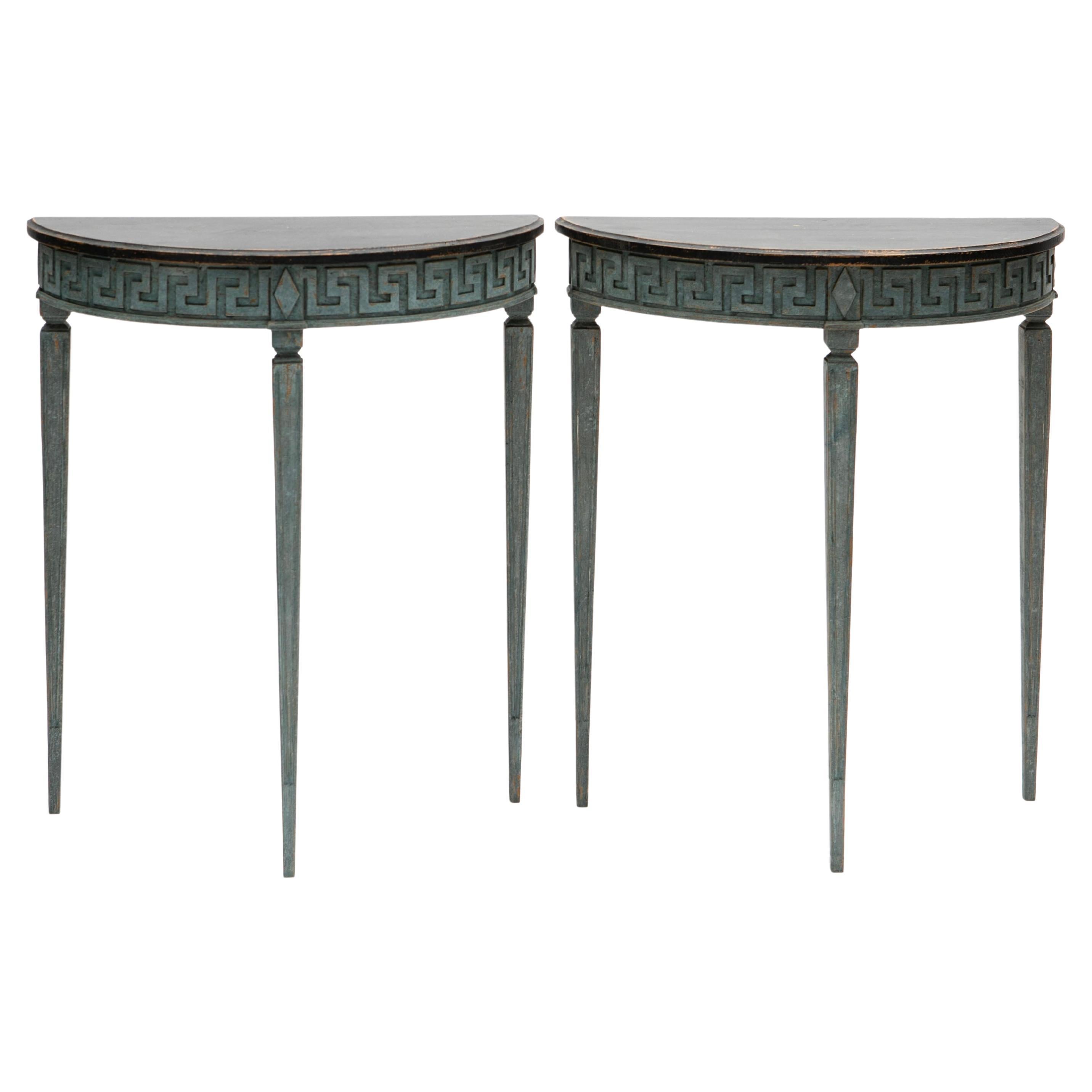 Pair of Gustavian-Style Demilune Console Tables, Sweden c. 1900
