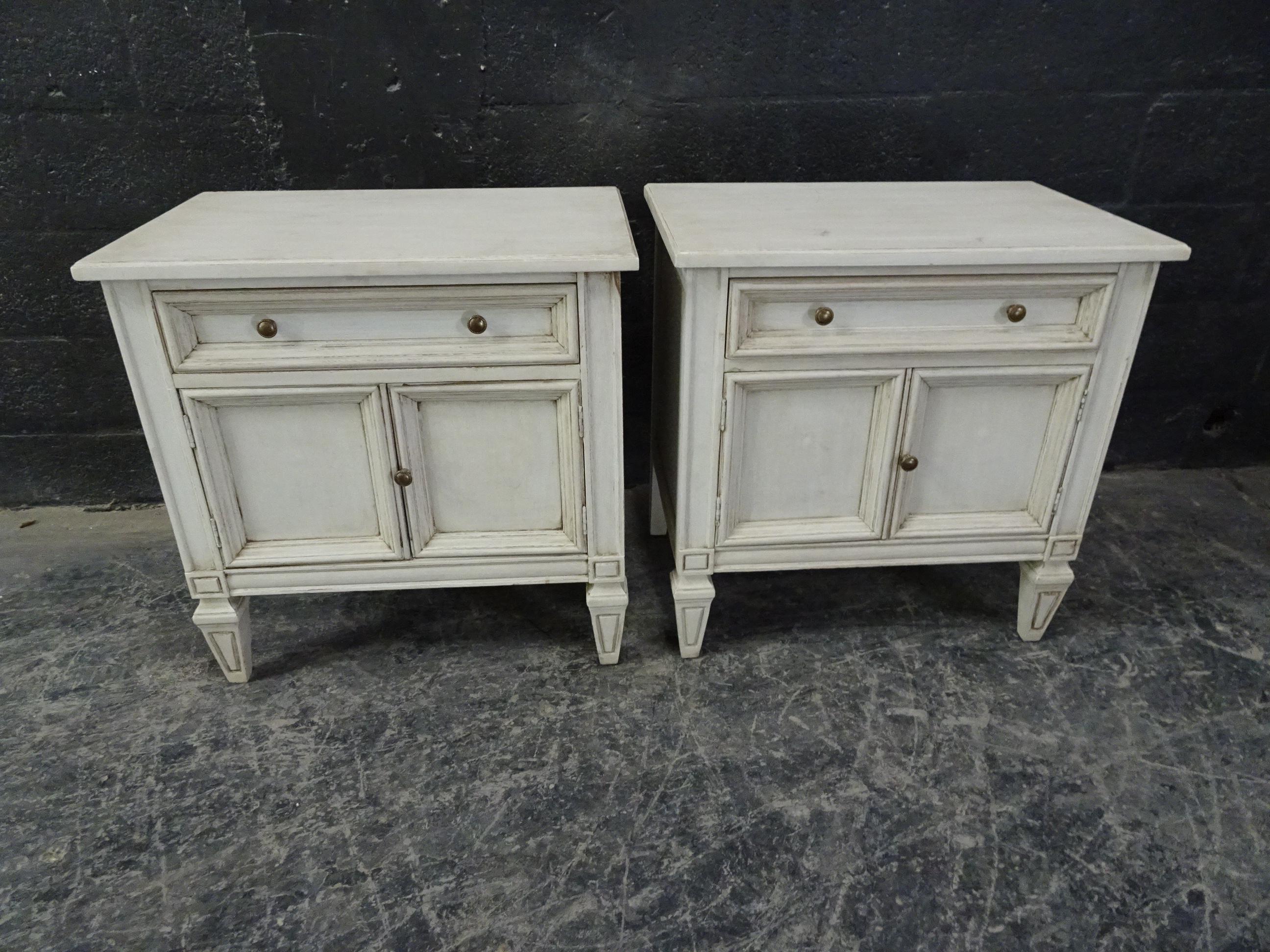 This is a Gustavian style nightstands, they have pair of been restored and repainted with milk paints 