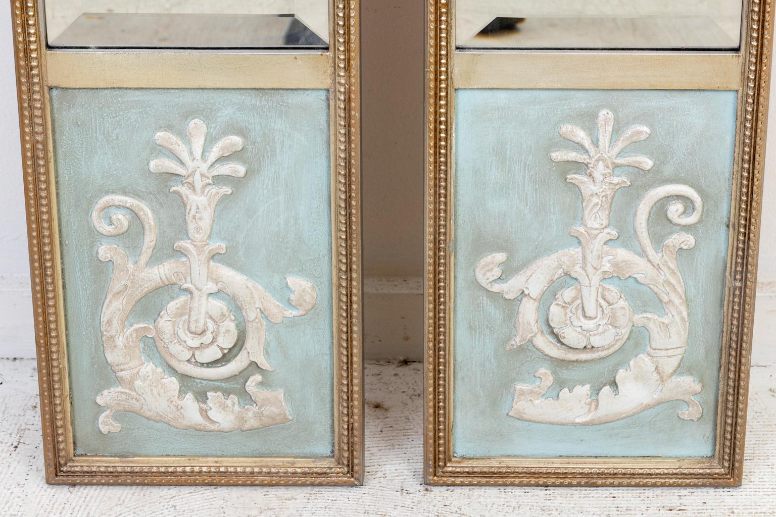 Composition Pair of Gustavian Style Painted and Gilt Mirrors