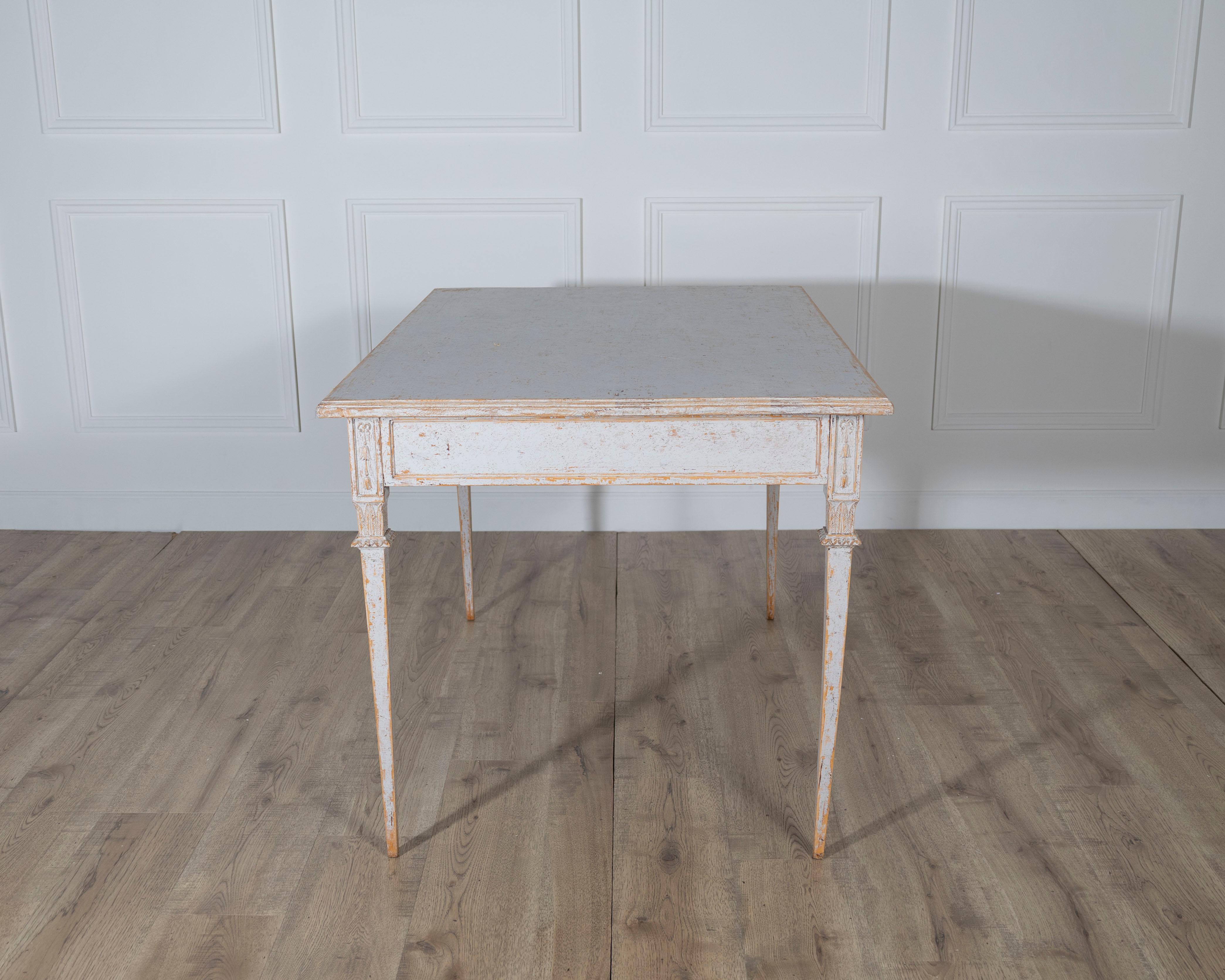 Pair of Gustavian Style Painted Tables, Repainted in Light Gray For Sale 5