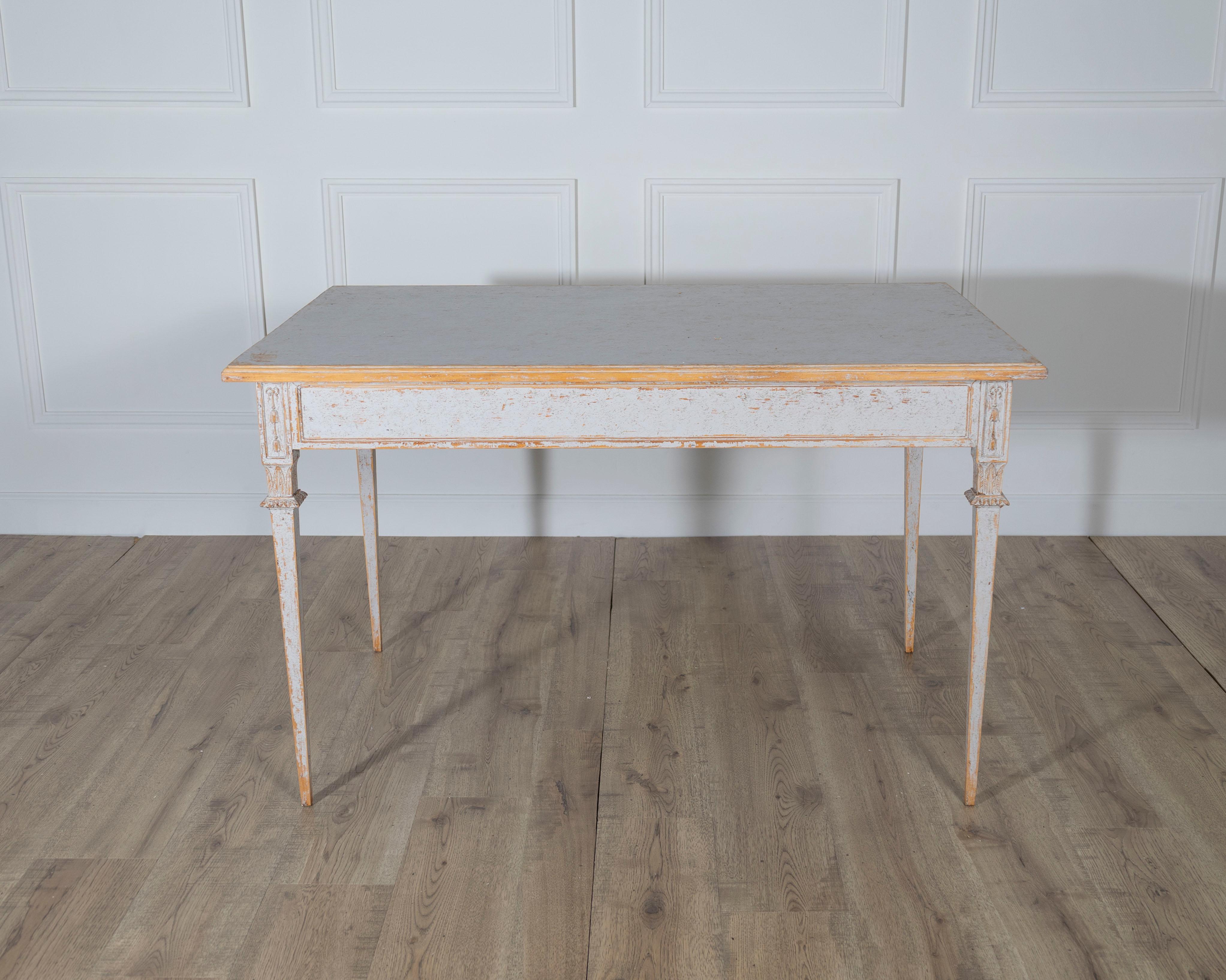 Pair of Gustavian Style Painted Tables, Repainted in Light Gray For Sale 6