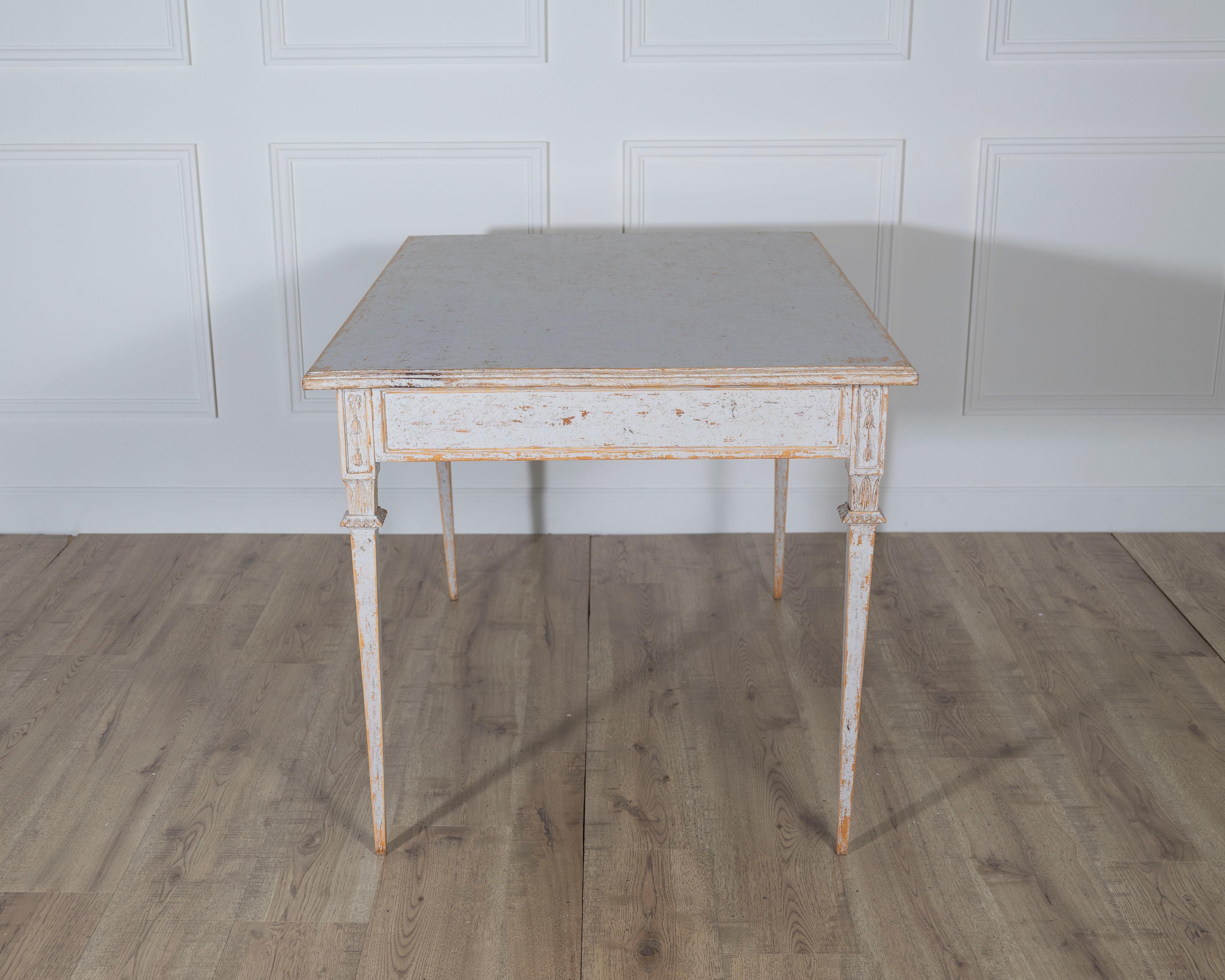 Pair of Gustavian Style Painted Tables, Repainted in Light Gray For Sale 7