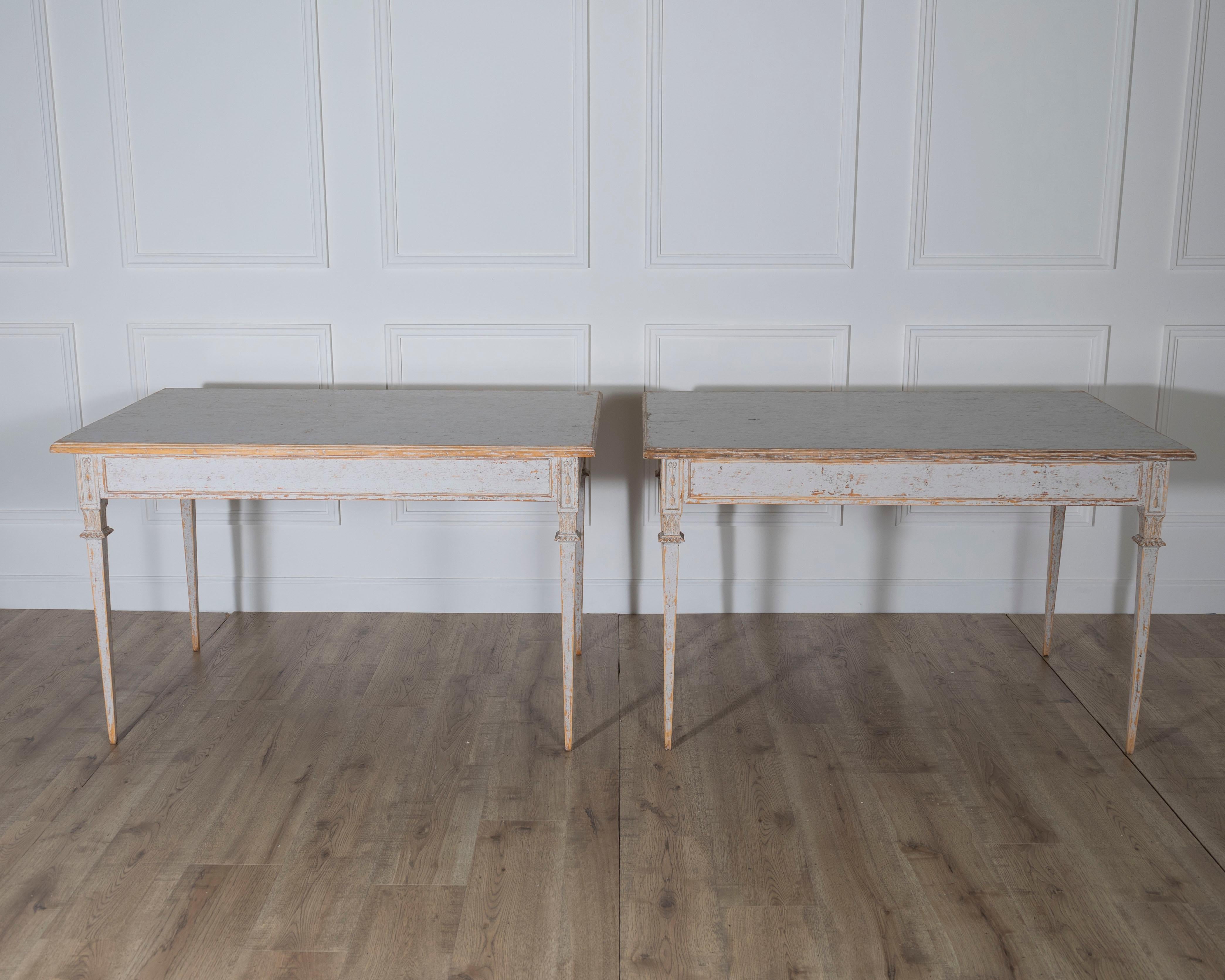 Pair of Gustavian Style Painted Tables, Repainted in Light Gray For Sale 8
