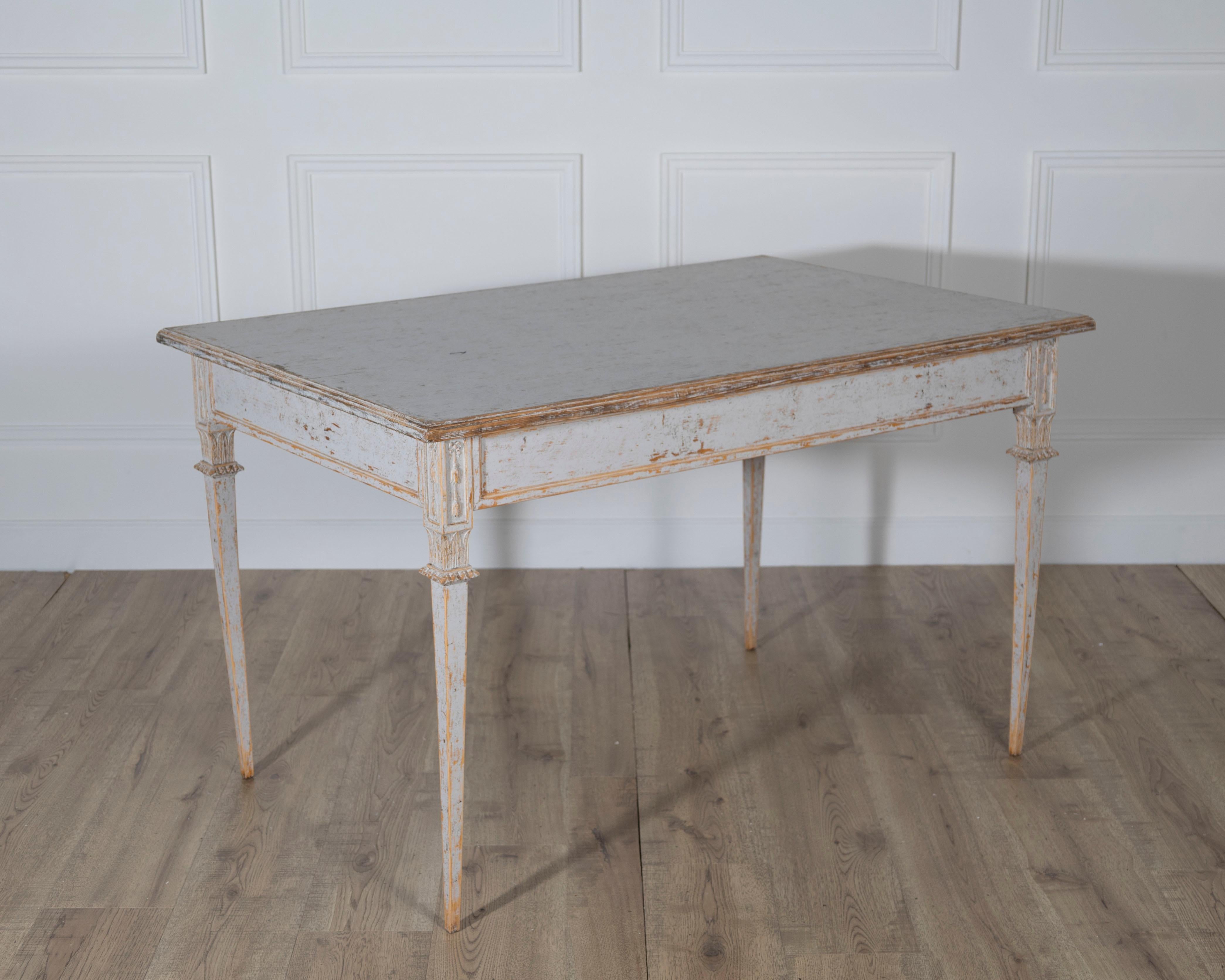 19th Century Pair of Gustavian Style Painted Tables, Repainted in Light Gray For Sale