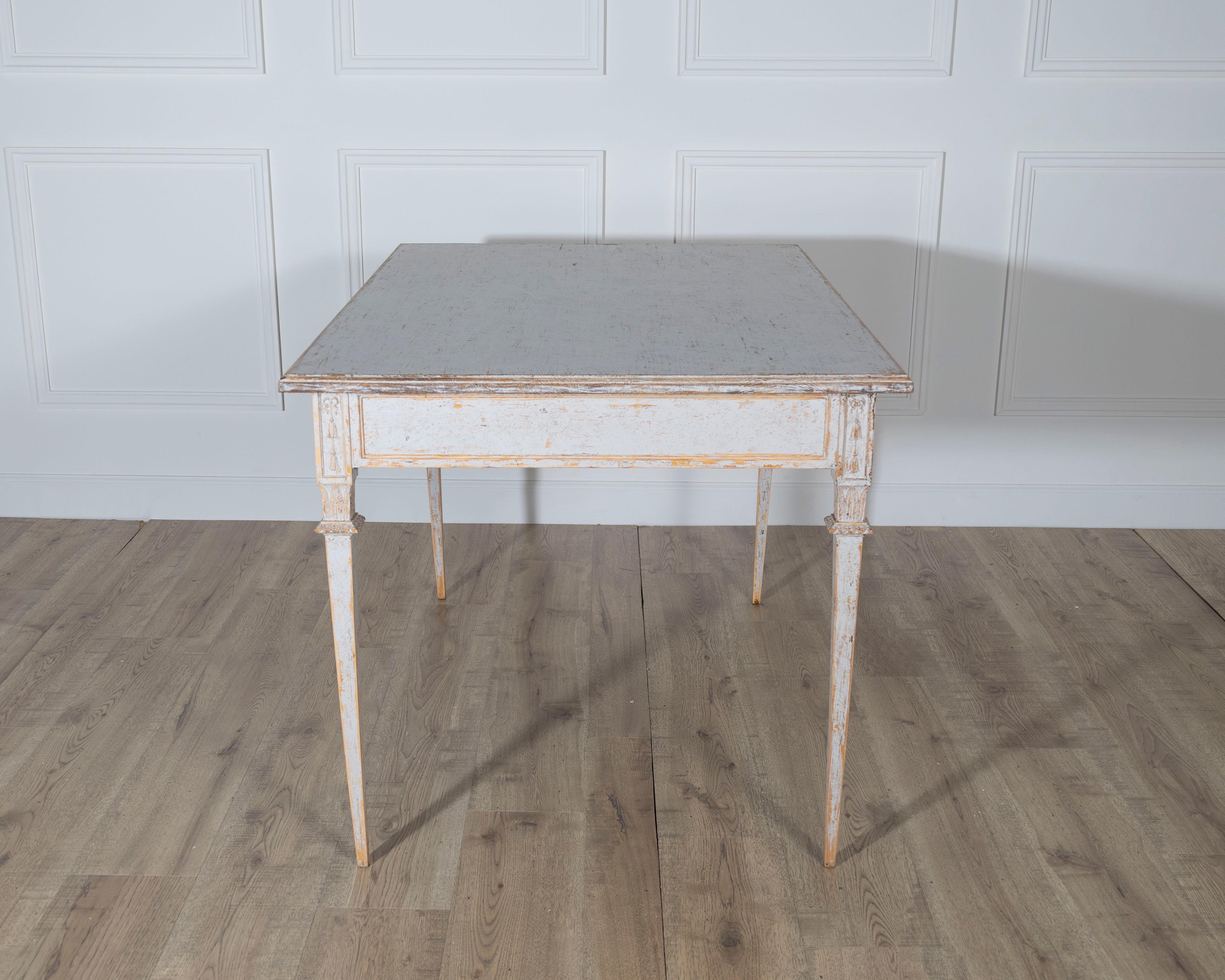 Pair of Gustavian Style Painted Tables, Repainted in Light Gray For Sale 2
