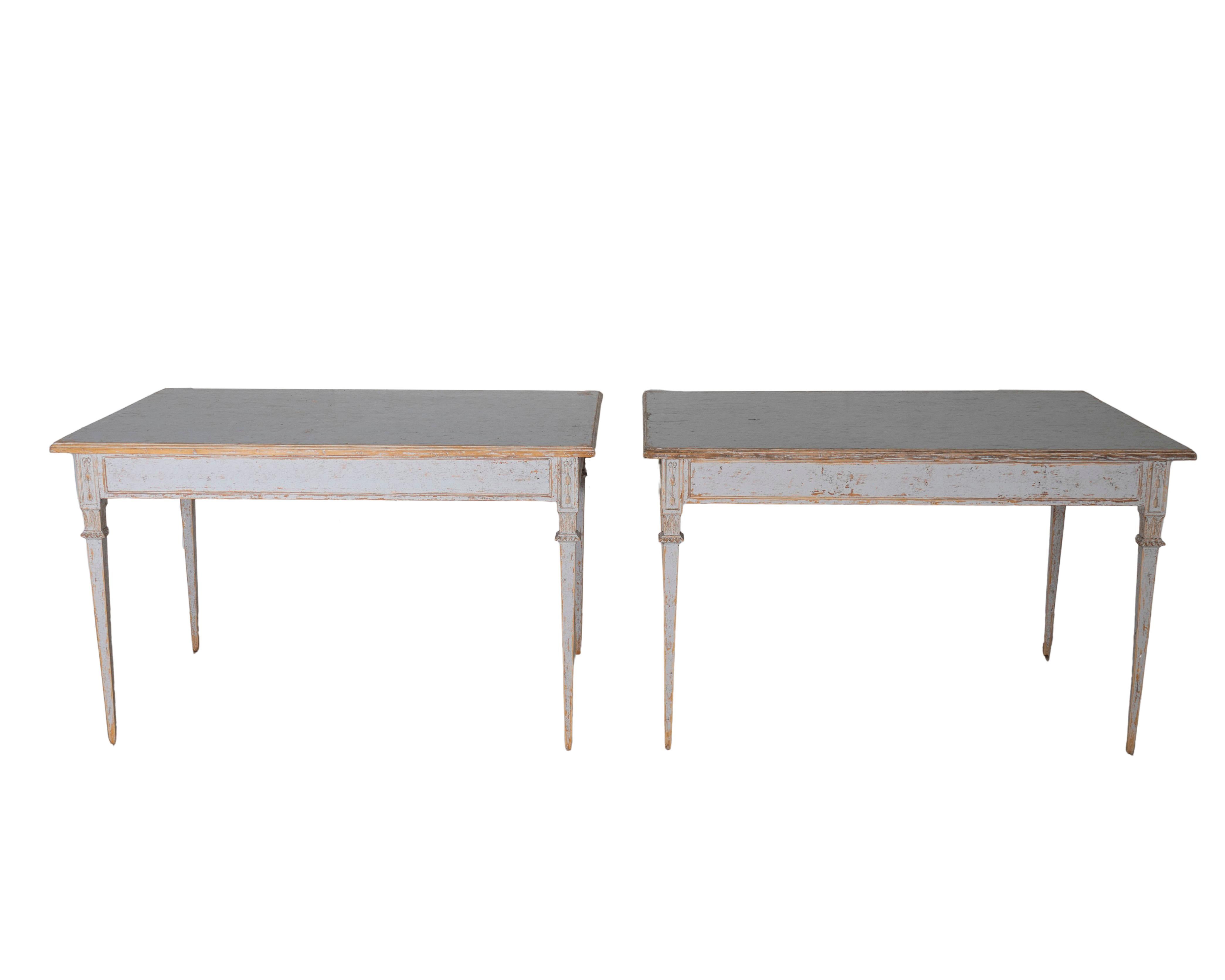 Pair of Gustavian Style Painted Tables, Repainted in Light Gray For Sale