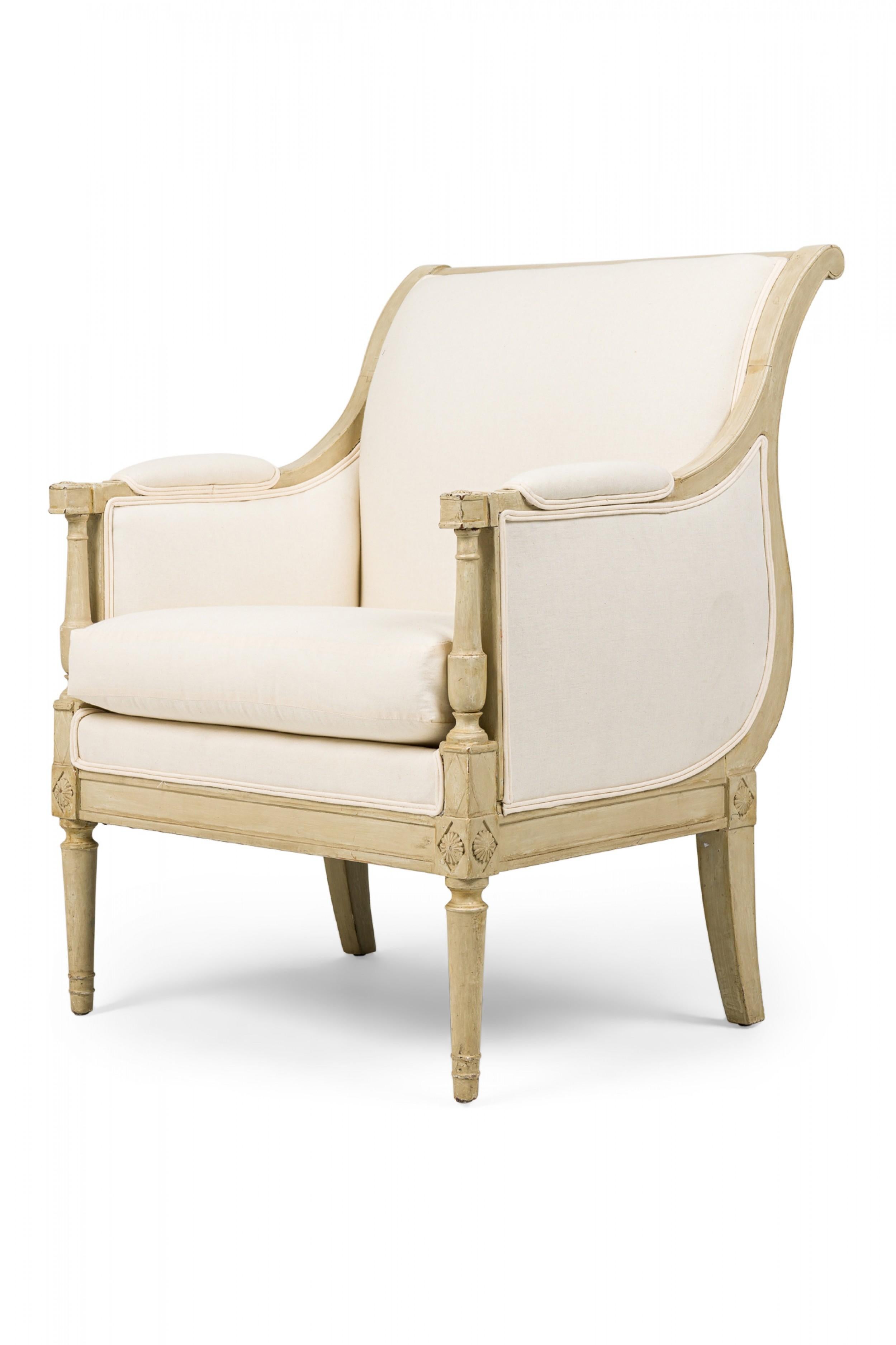 Wood Pair of Gustavian Swedish Beige Upholstered Bergere Armchairs For Sale