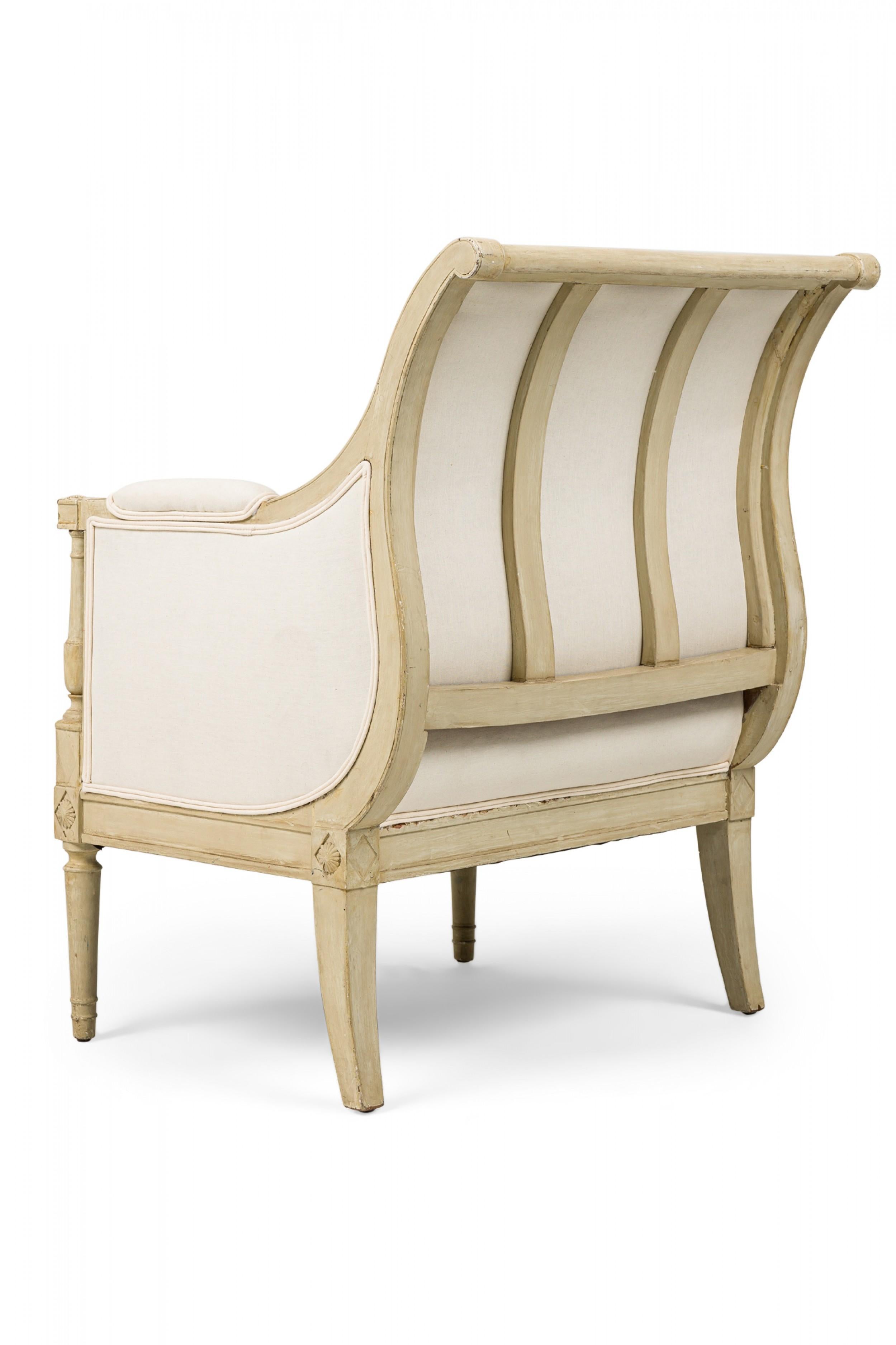 Pair of Gustavian Swedish Beige Upholstered Bergere Armchairs For Sale 1