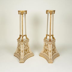 Pair of Gustavian White and Parcel Gilt Torcheres
