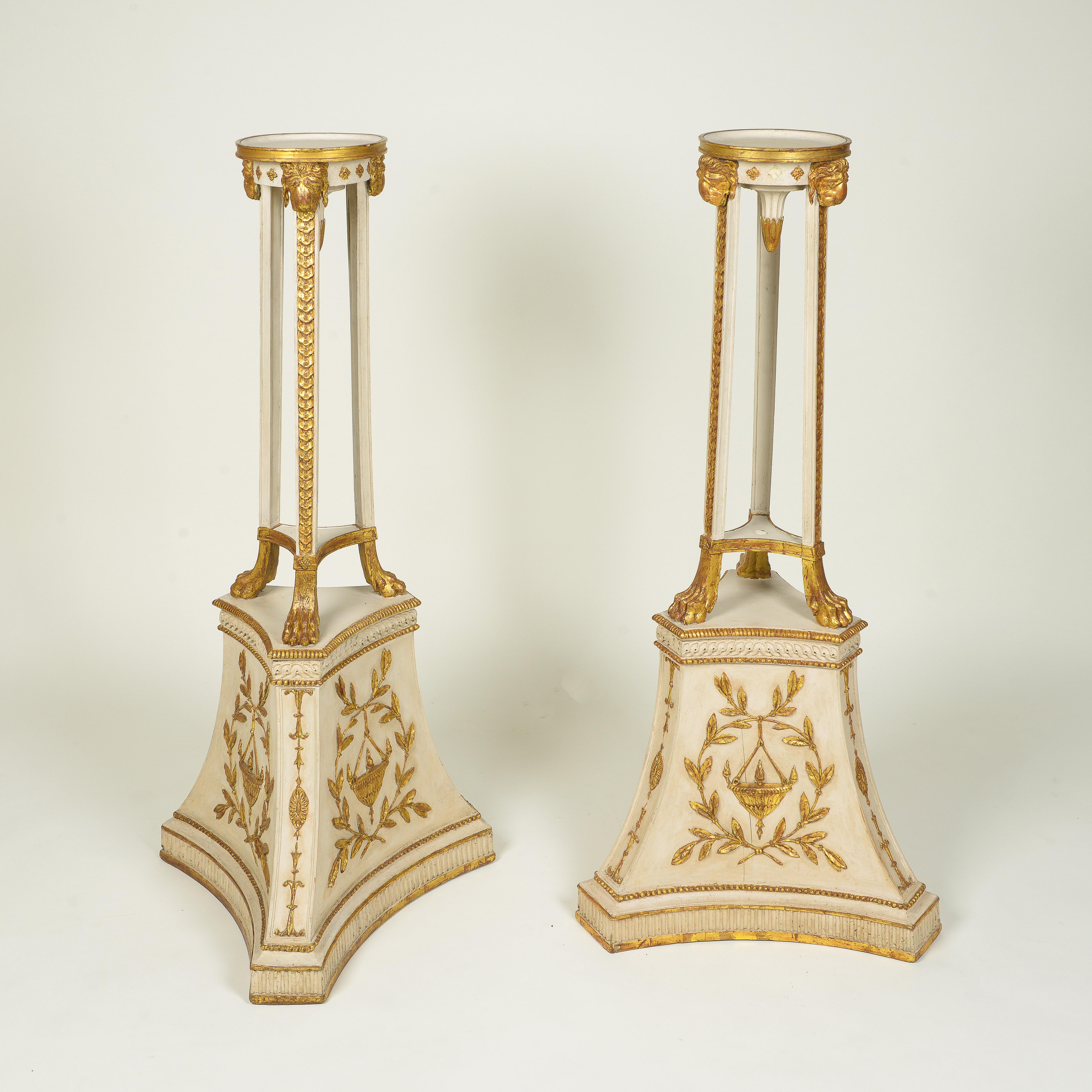 Swedish Pair of Gustavian White and Parcel Gilt Torcheres For Sale