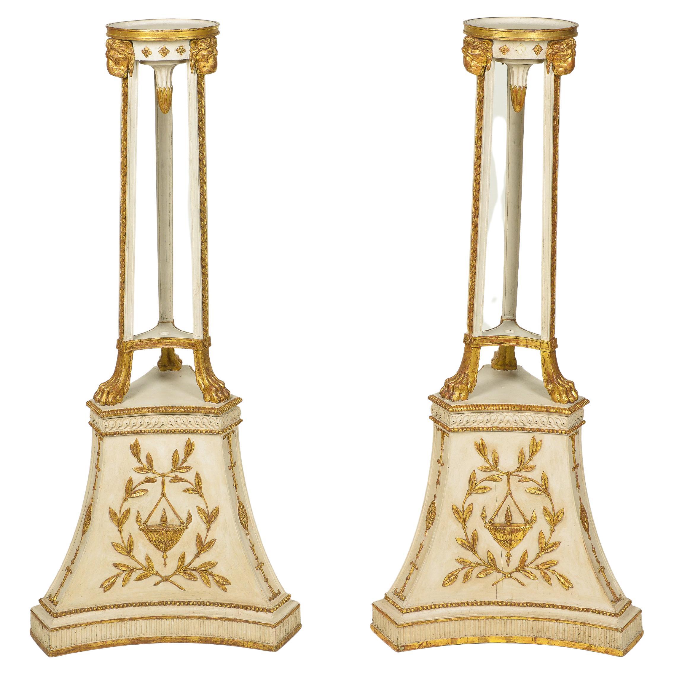 Pair of Gustavian White and Parcel Gilt Torcheres