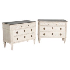 Pair of Gustavian White Chest of Three Drawers, Sweden circa 1860-70