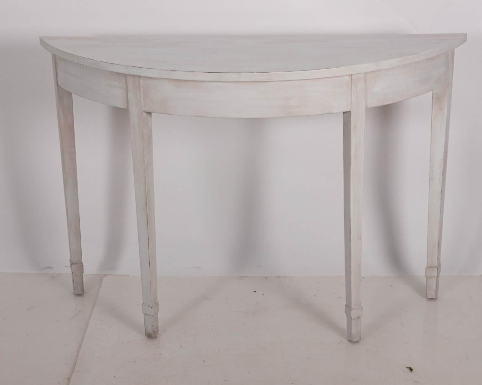 Swedish Pair of Gustavian White Painted Demilune Table