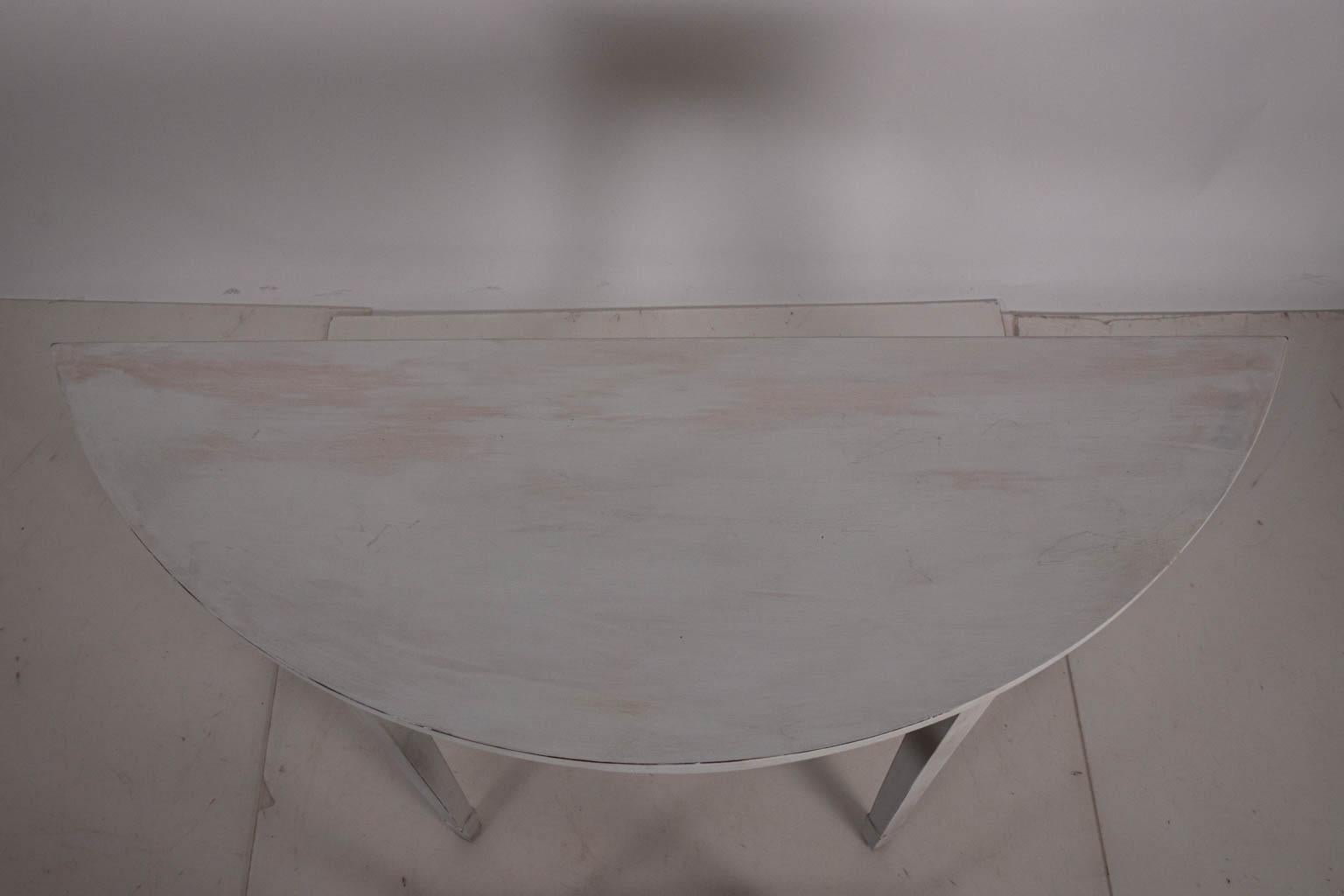 Pair of Gustavian White Painted Demilune Table 2