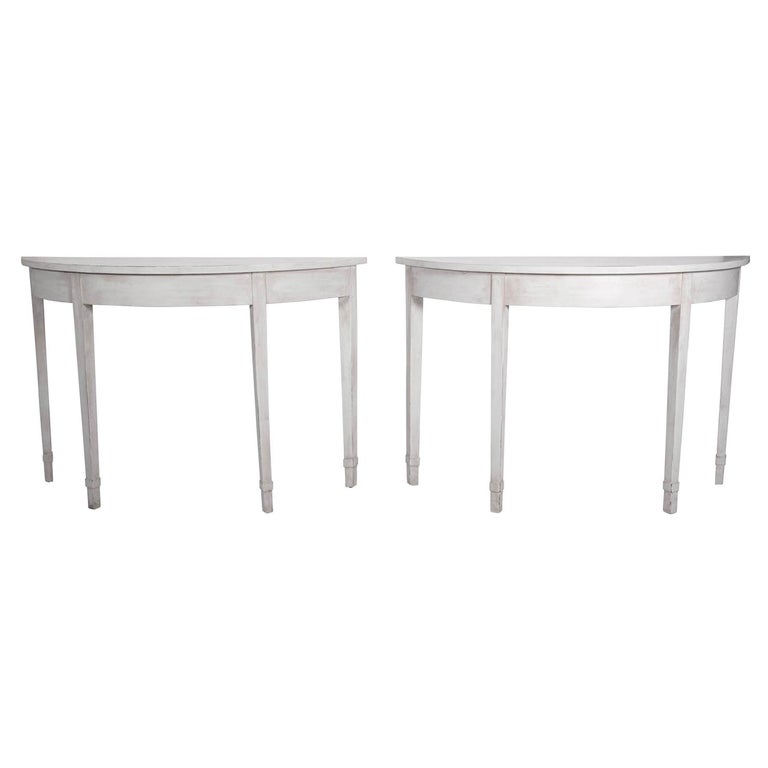 Pair of Gustavian White Painted Demilune Table at 1stDibs | white ...