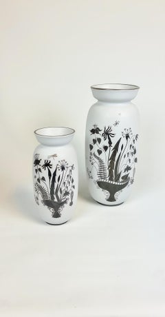 Pair of Gustavsberg Ceramic Vases with Silver Overlay Stig Lindberg, Grazia