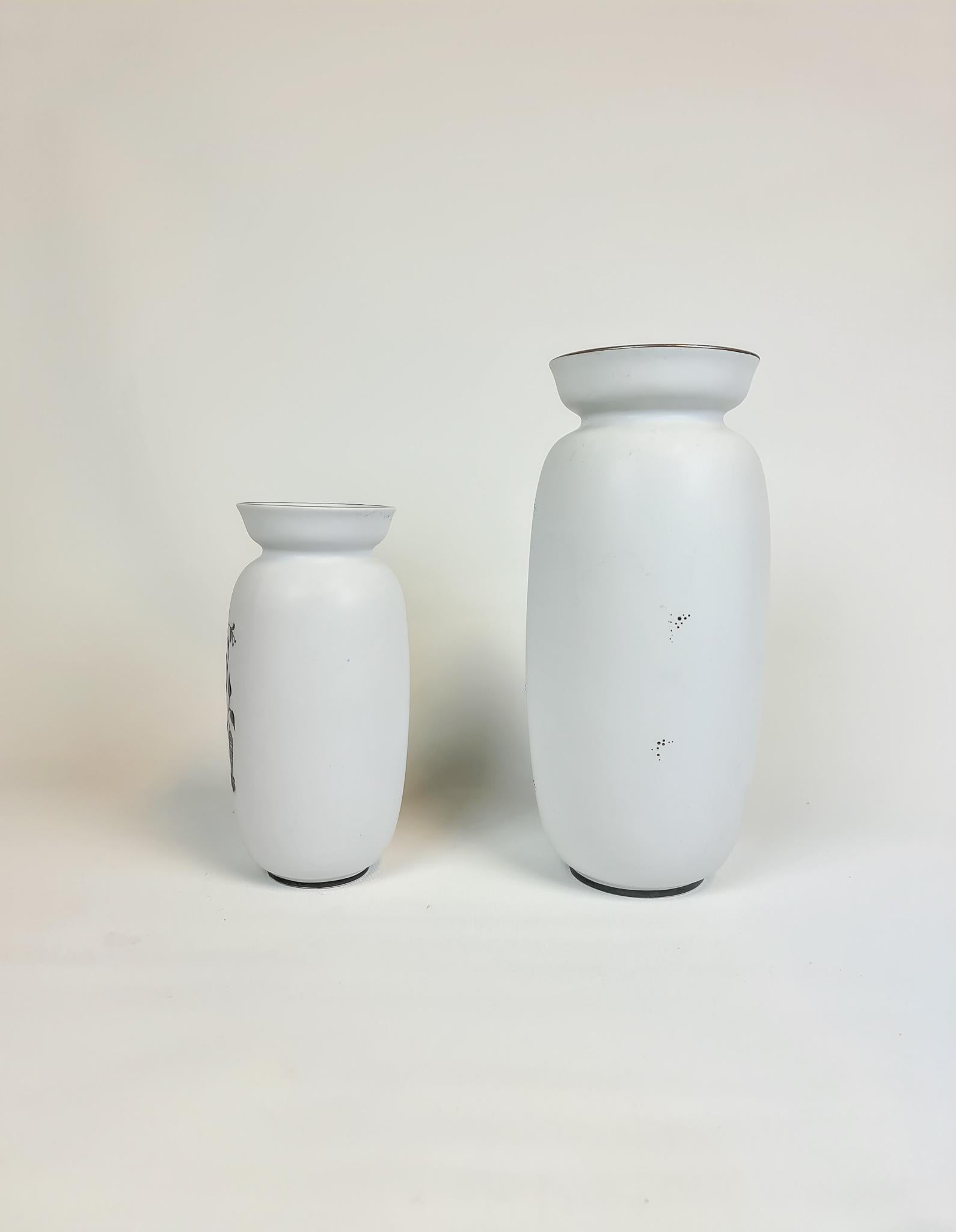 Swedish Pair of Gustavsberg Ceramic Vases with Silver Overlay Stig Lindberg, Grazia