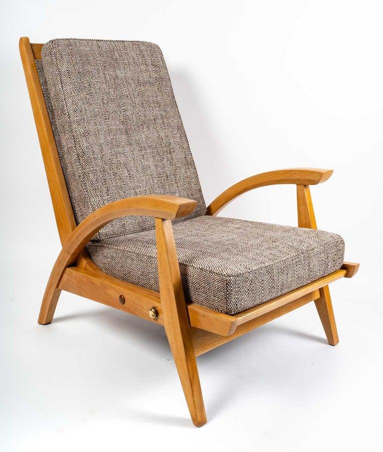 French Pair of Guy Besnard Adjustable Armchairs, FreeSpan, 1950 For Sale