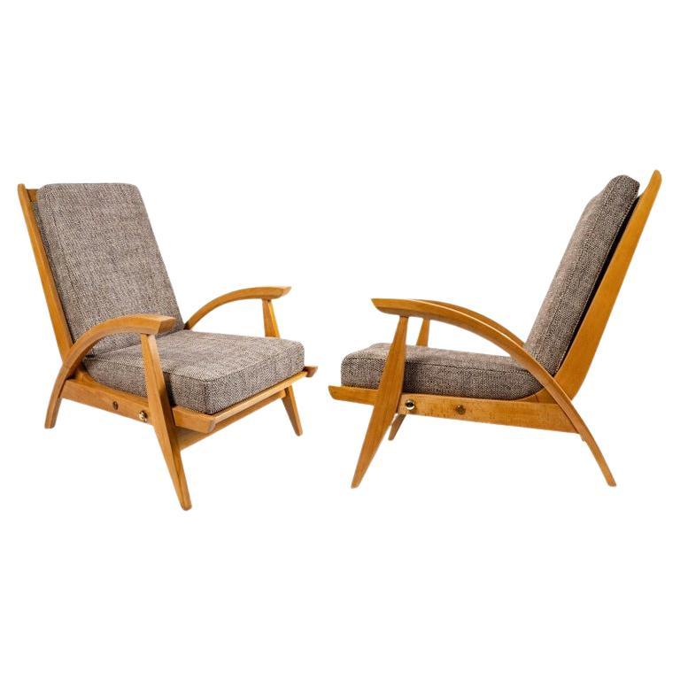 Pair of Guy Besnard Adjustable Armchairs, FreeSpan, 1950 For Sale