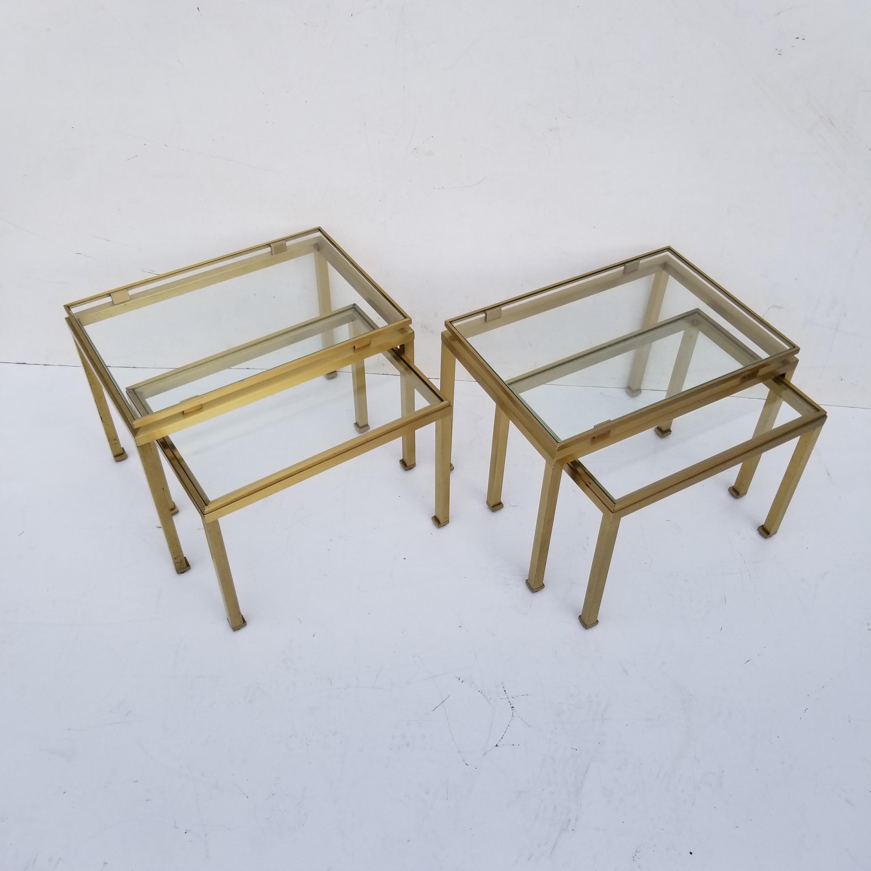 Pair of Guy Lefevre for Maison Jansen Brass and Glass Top Side Table For Sale 4