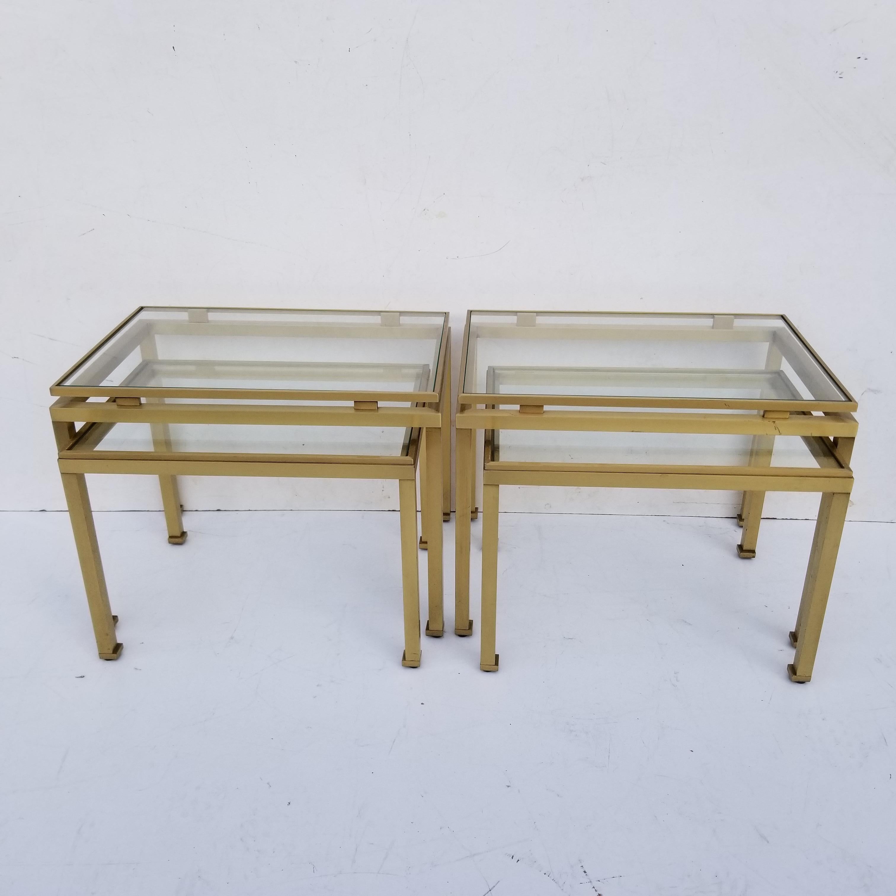 Pair of Guy Lefevre for Maison Jansen Brass and Glass Top Side Table For Sale 6