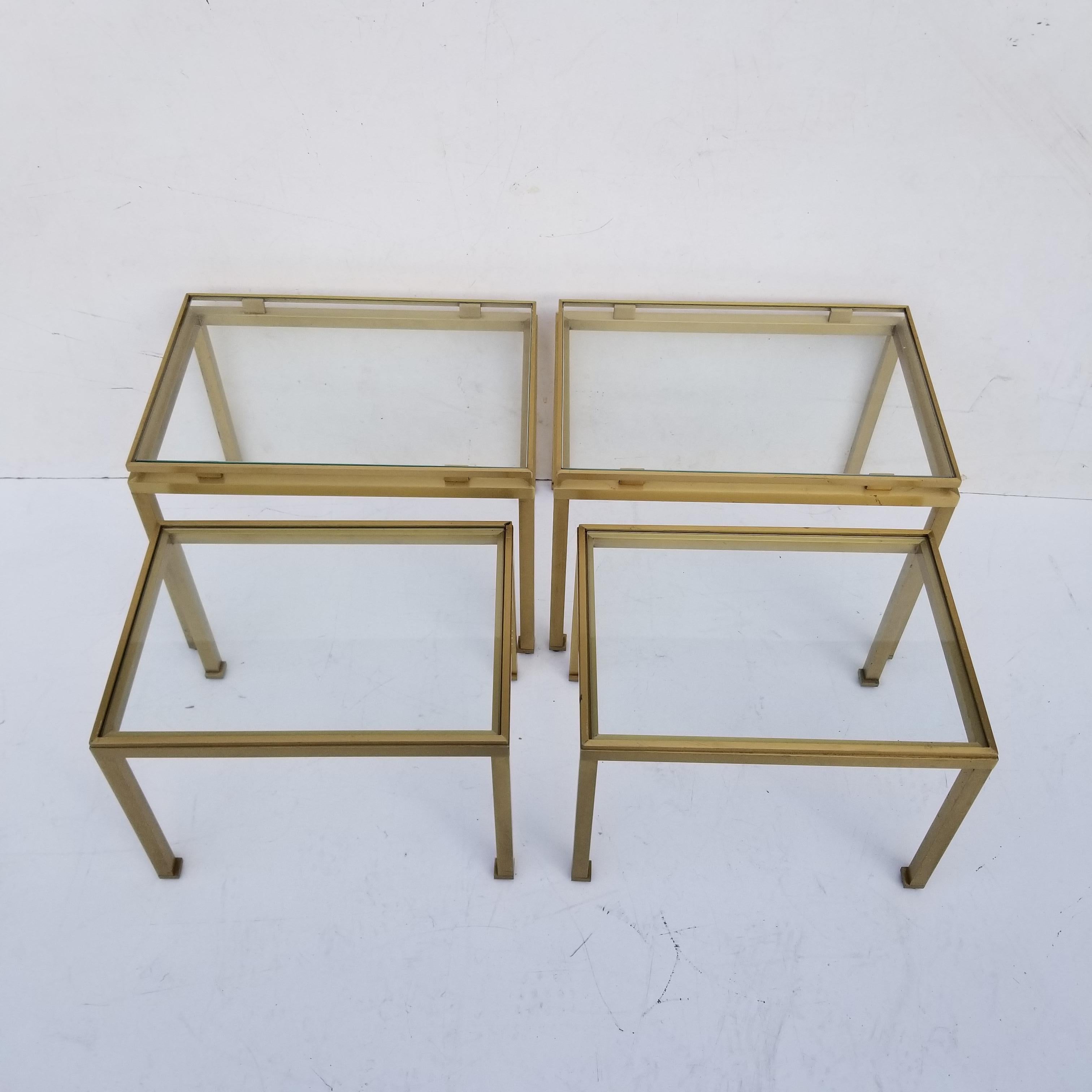 Pair of Guy Lefevre for Maison Jansen Brass and Glass Top Side Table For Sale 7