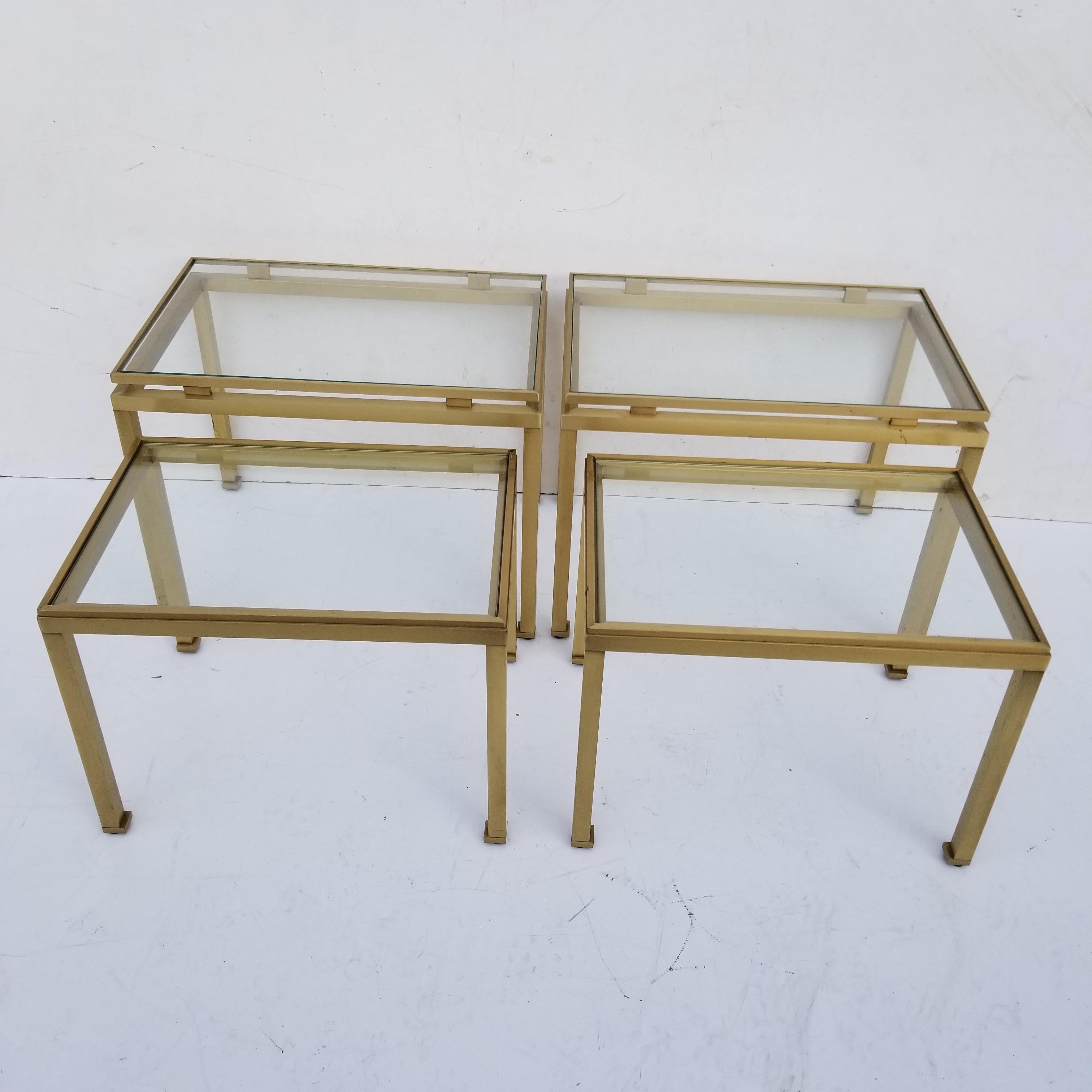 Pair of Guy Lefevre for Maison Jansen Brass and Glass Top Side Table For Sale 8